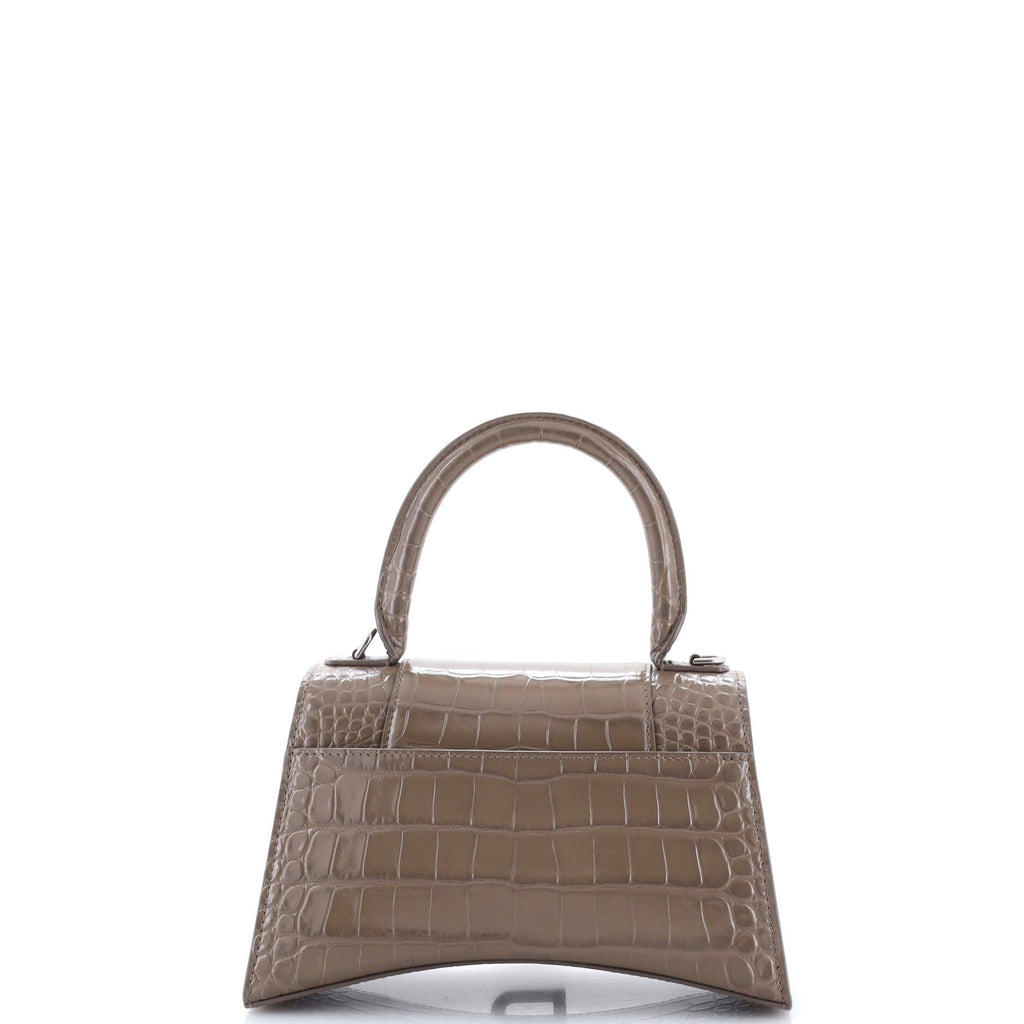 Hourglass Top Handle Bag Crocodile Embossed Leather Small
