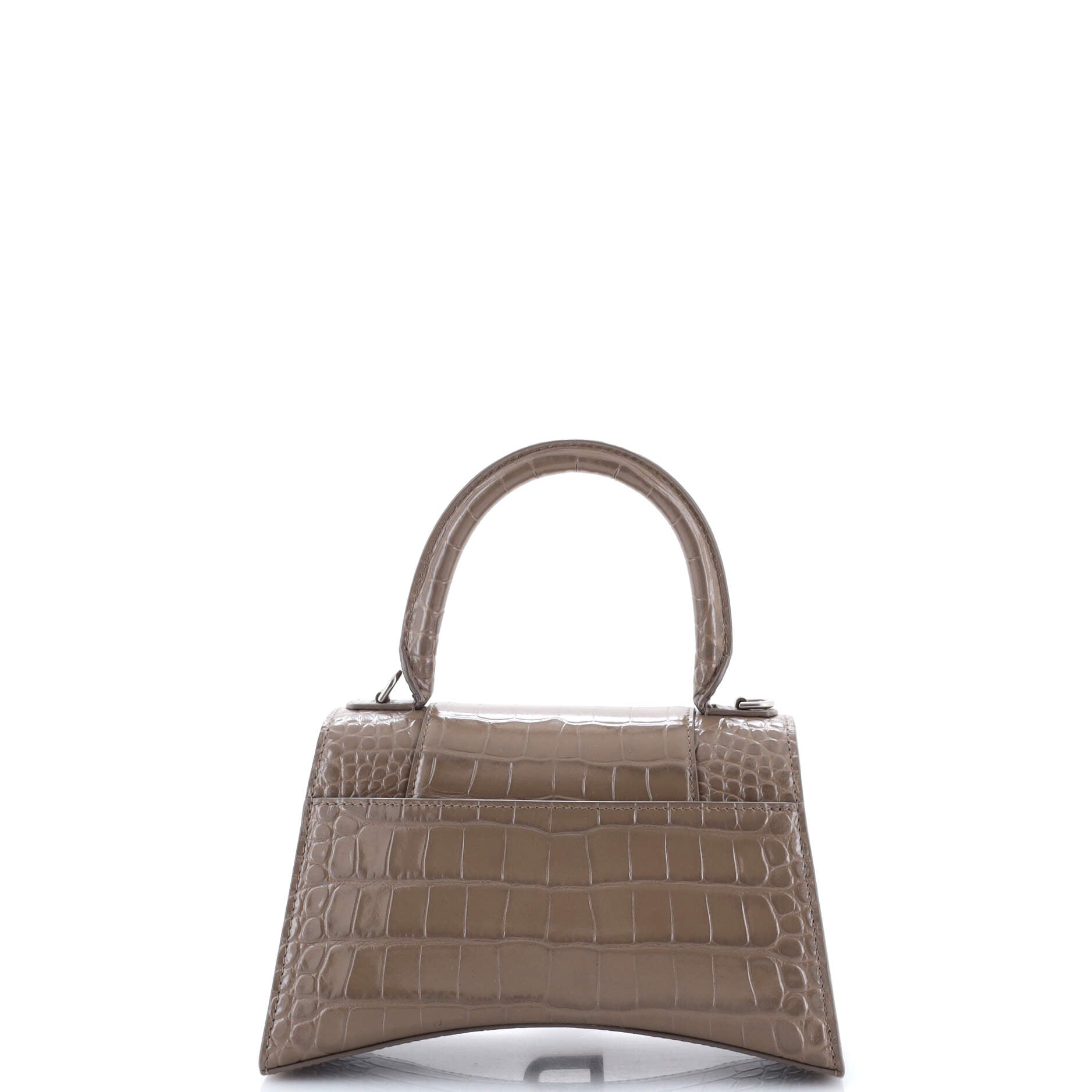 Hourglass Top Handle Bag Crocodile Embossed Leather Small