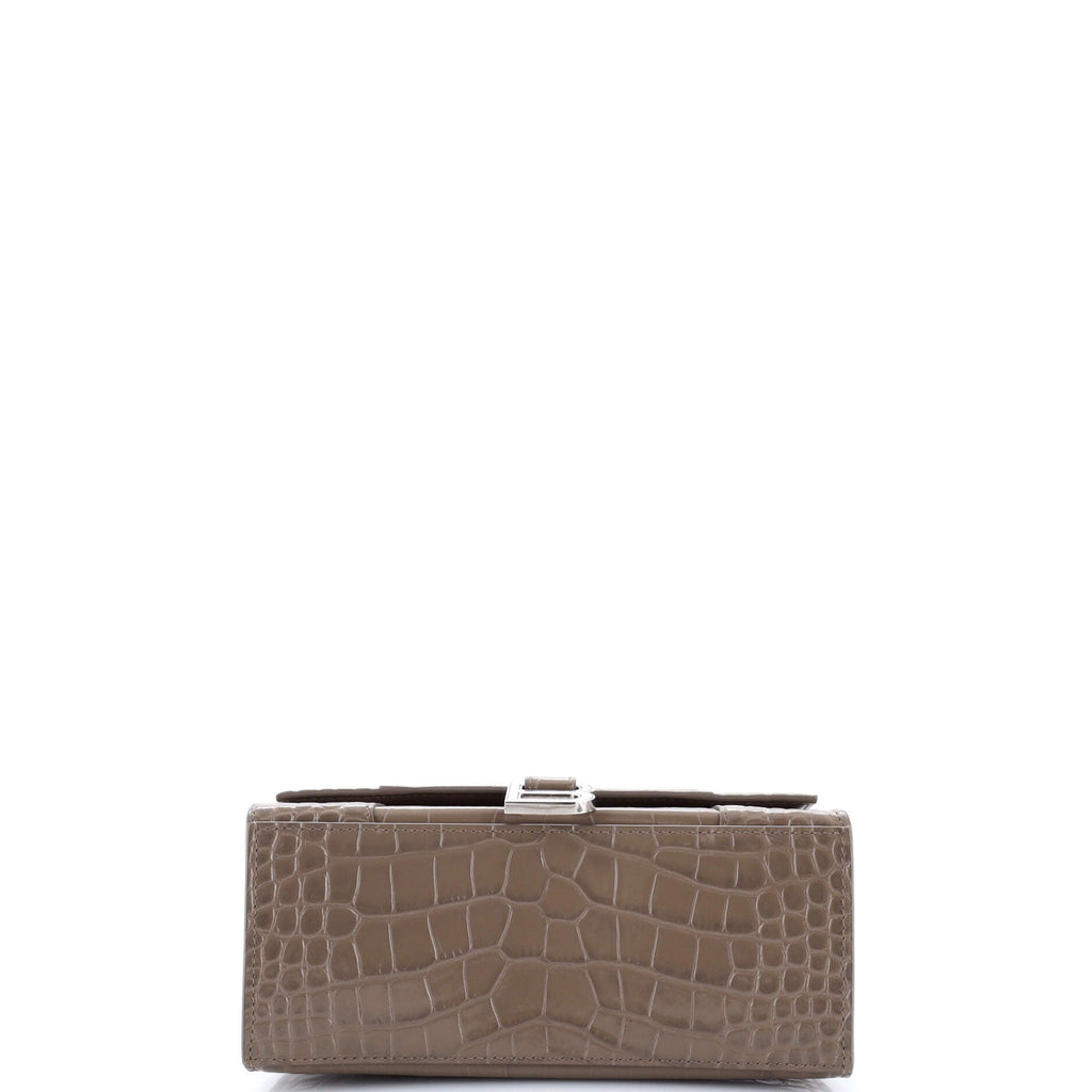 Hourglass Top Handle Bag Crocodile Embossed Leather Small