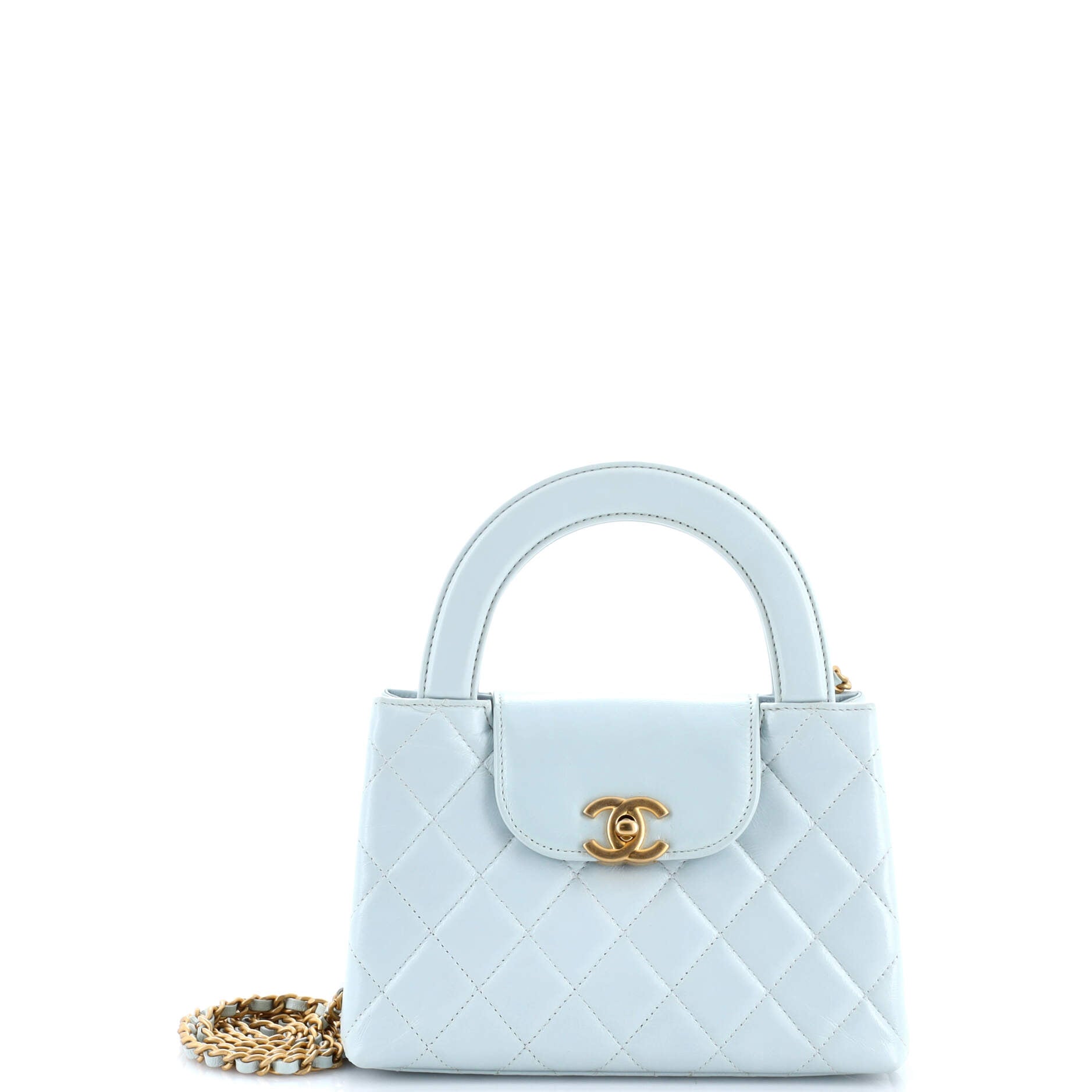 Kelly Top Handle Shopping Bag Quilted Shiny Aged Calfskin Mini