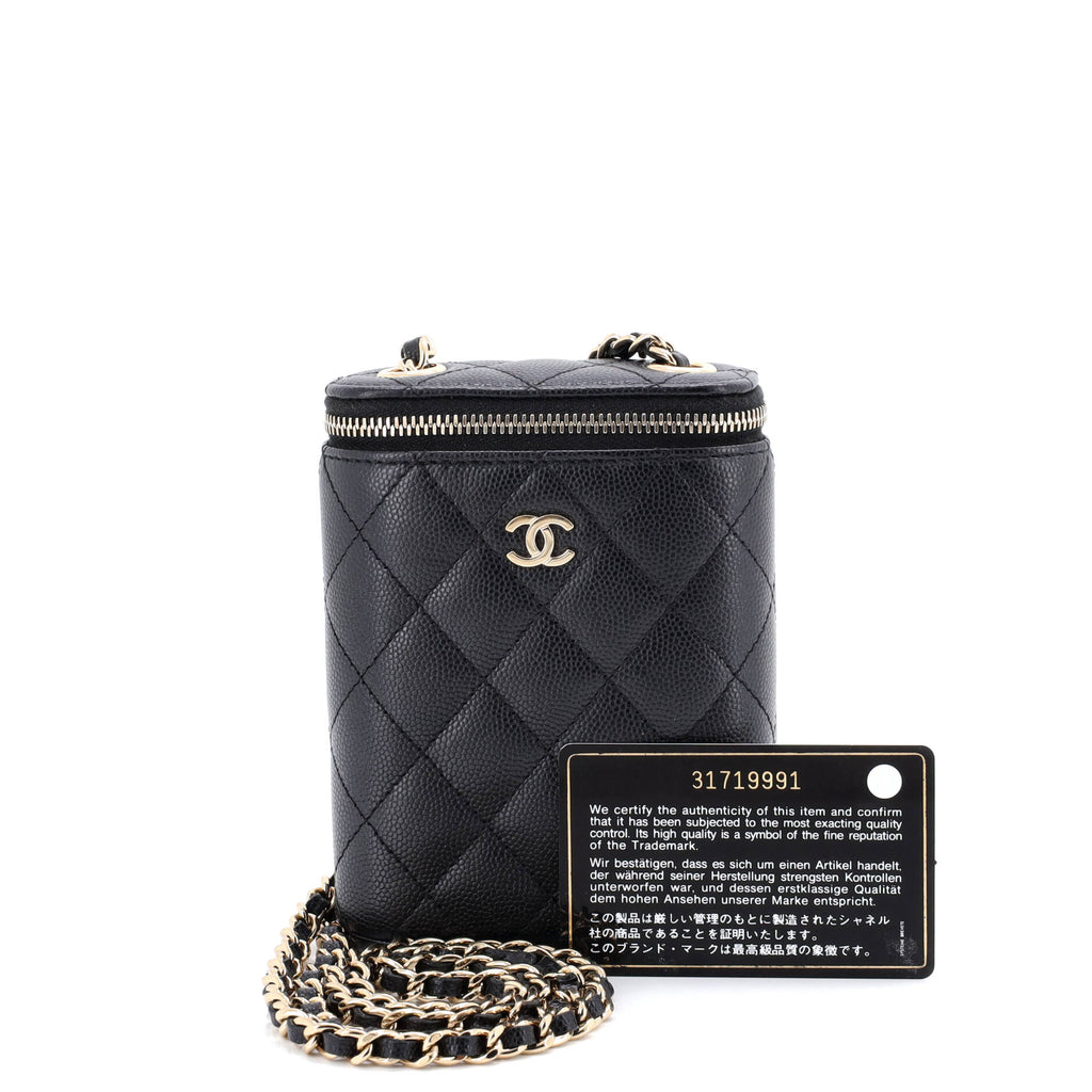 Vertical Classic Vanity Case with Chain Quilted Caviar Small