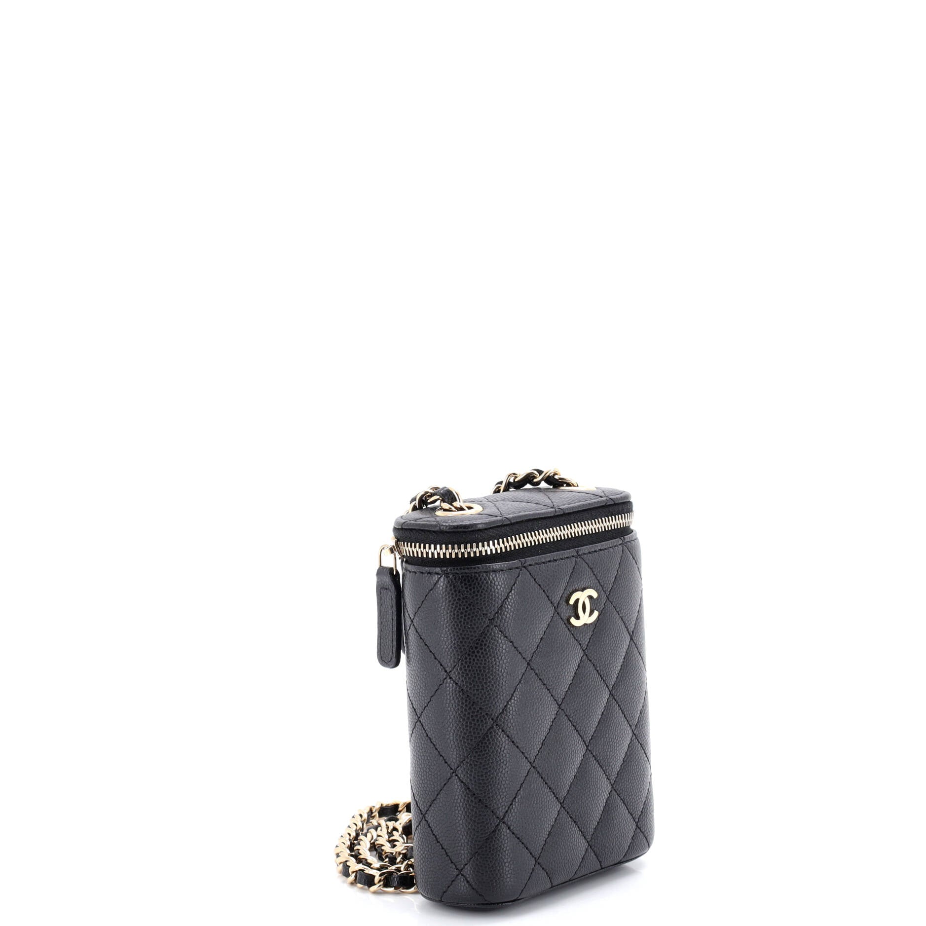Vertical Classic Vanity Case with Chain Quilted Caviar Small
