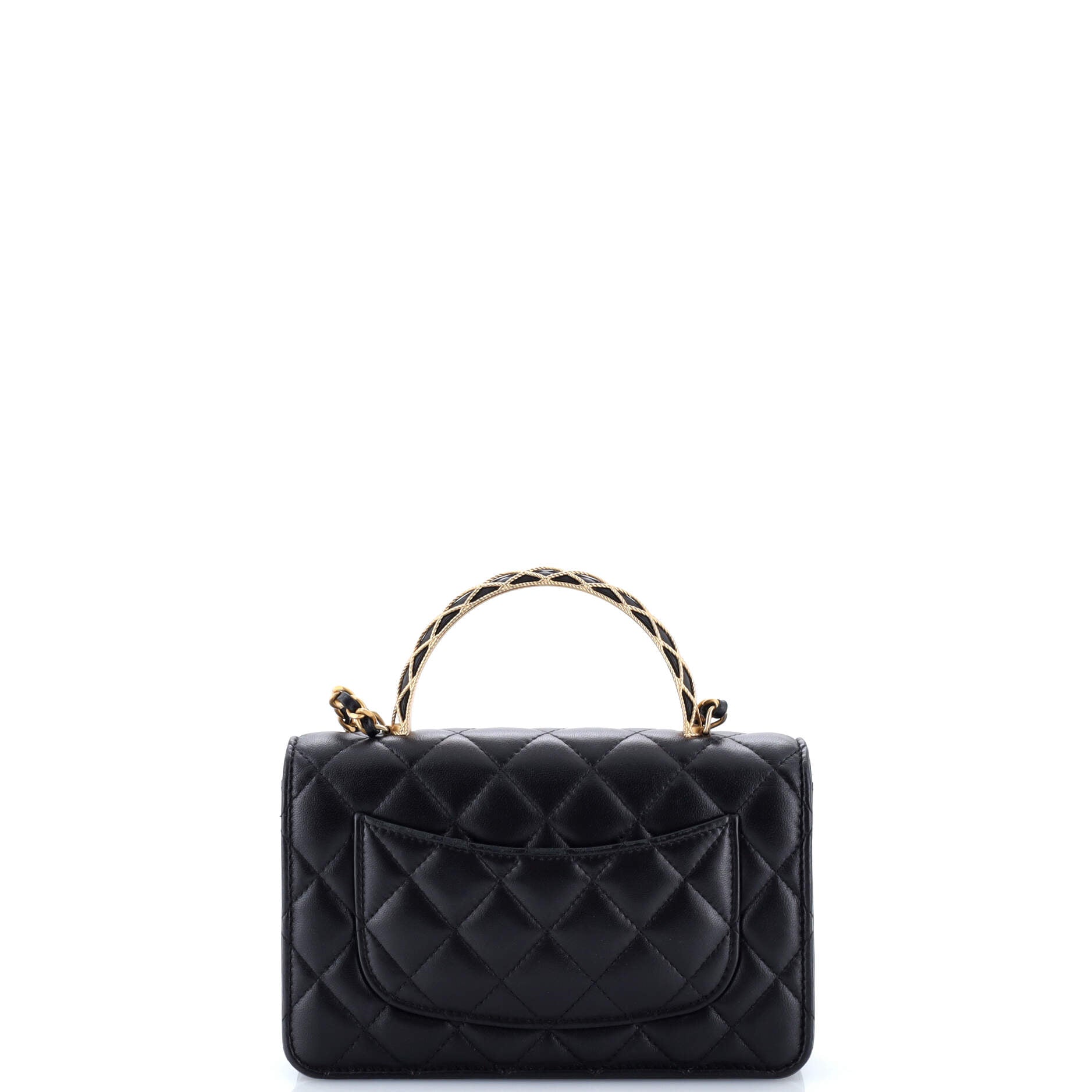 Quilted Metal Top Handle Wallet on Chain Quilted Lambskin