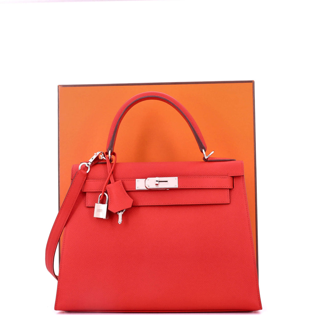 Kelly Handbag Rouge Tomate Epsom with Palladium Hardware 28
