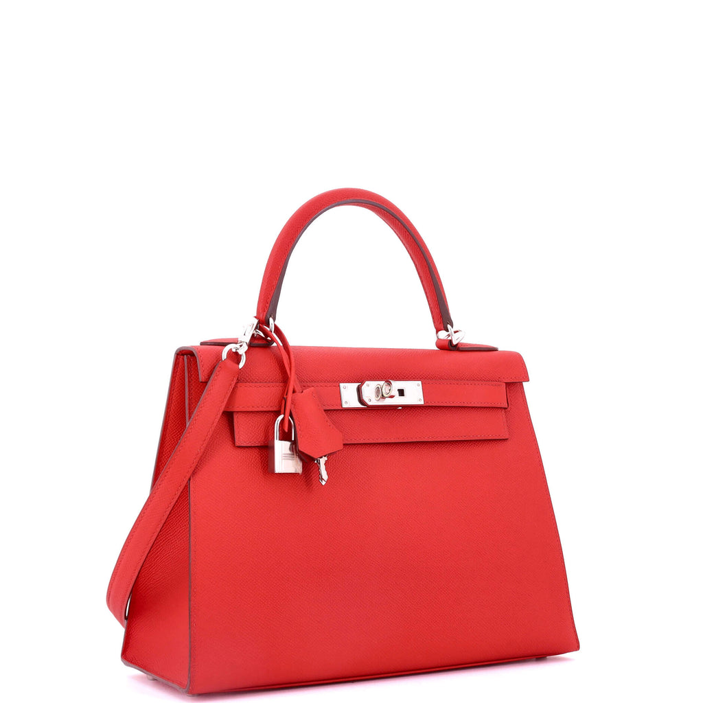 Kelly Handbag Rouge Tomate Epsom with Palladium Hardware 28