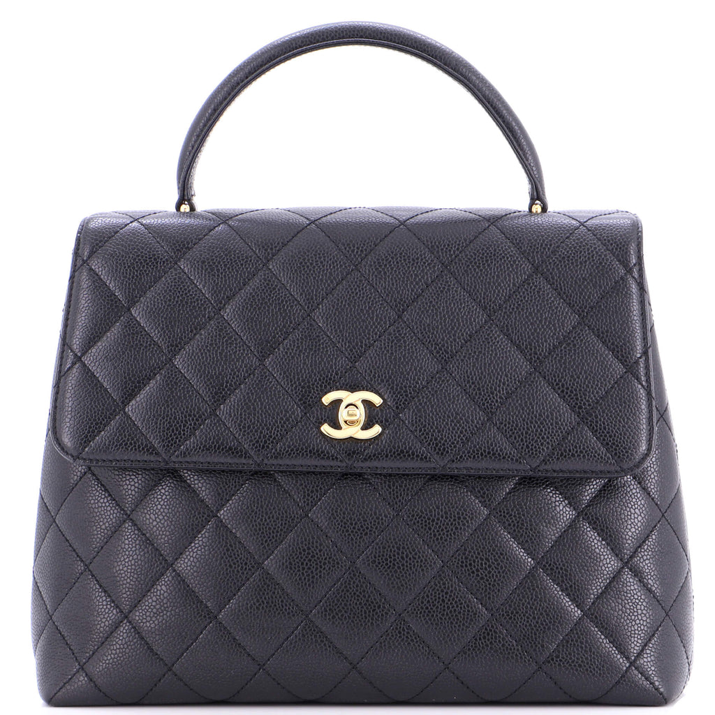 Vintage Classic Top Handle Flap Bag Quilted Caviar Jumbo