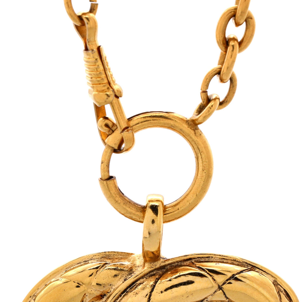 Vintage Quilted CC Pendant Necklace Metal Large
