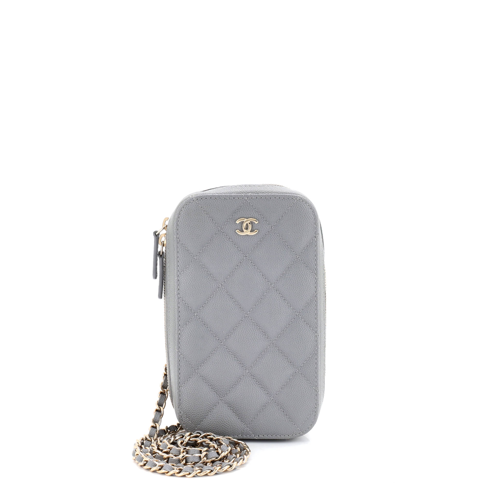 Zip Around Phone Case with Chain Quilted Caviar
