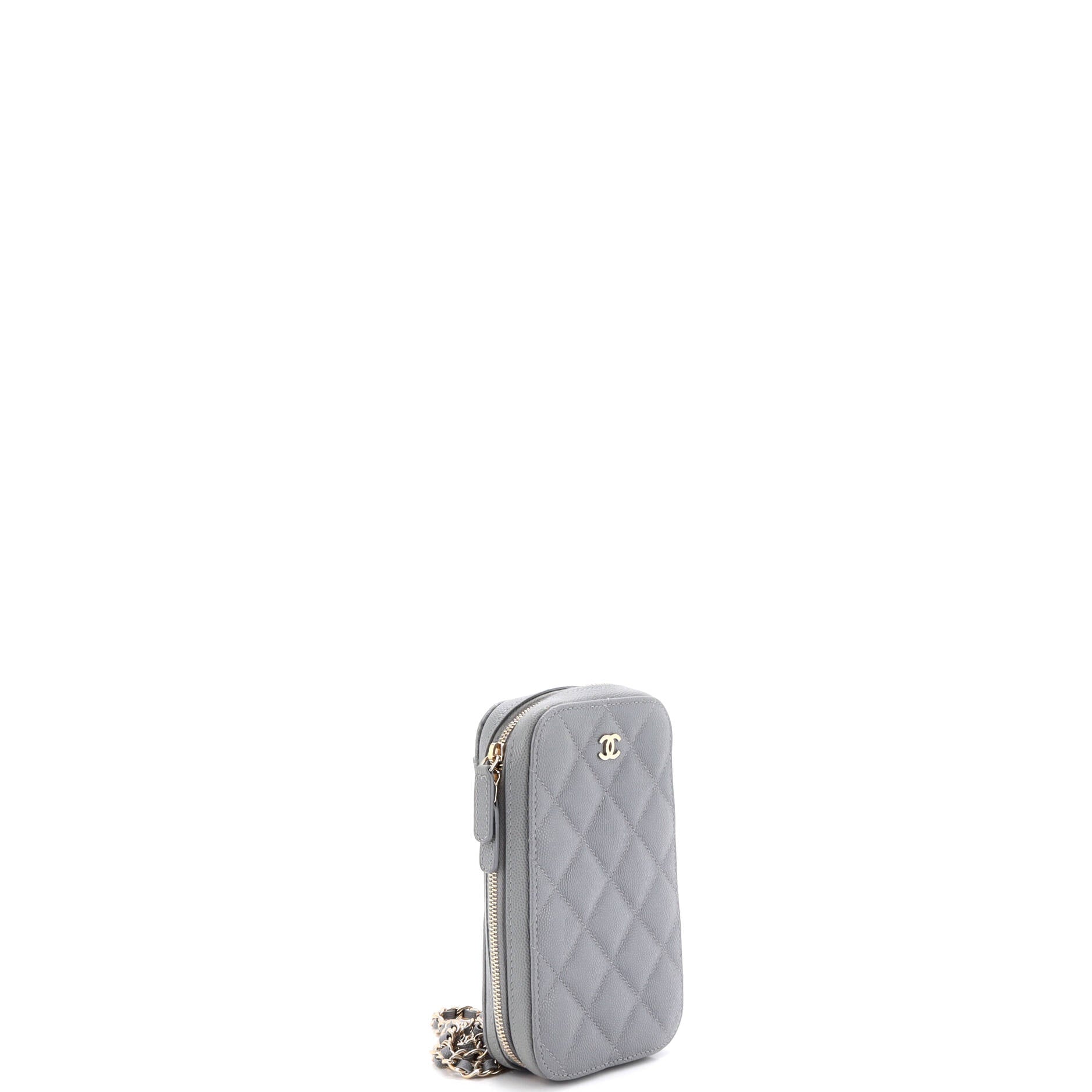 Zip Around Phone Case with Chain Quilted Caviar