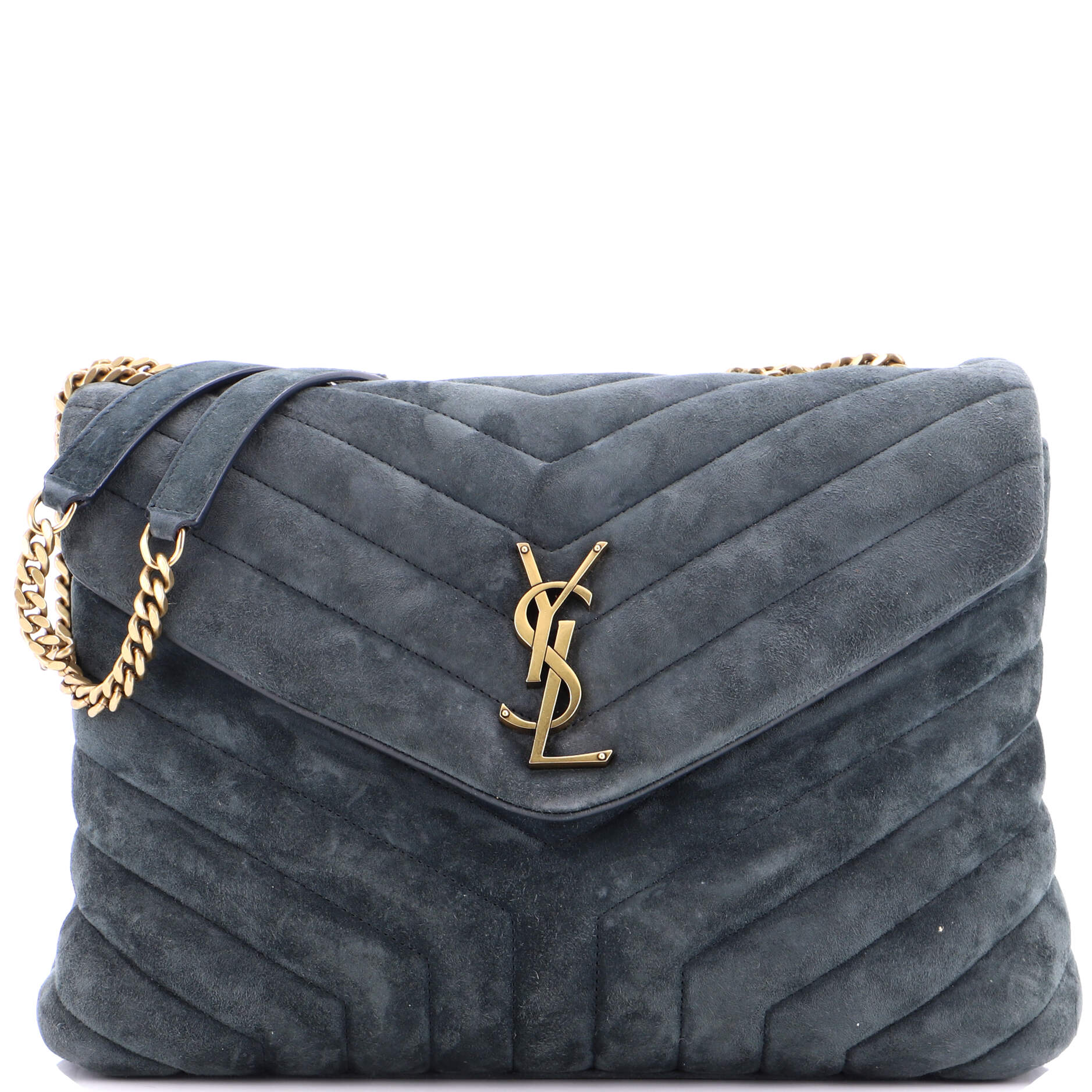 Loulou Shoulder Bag Matelasse Chevron Suede Medium