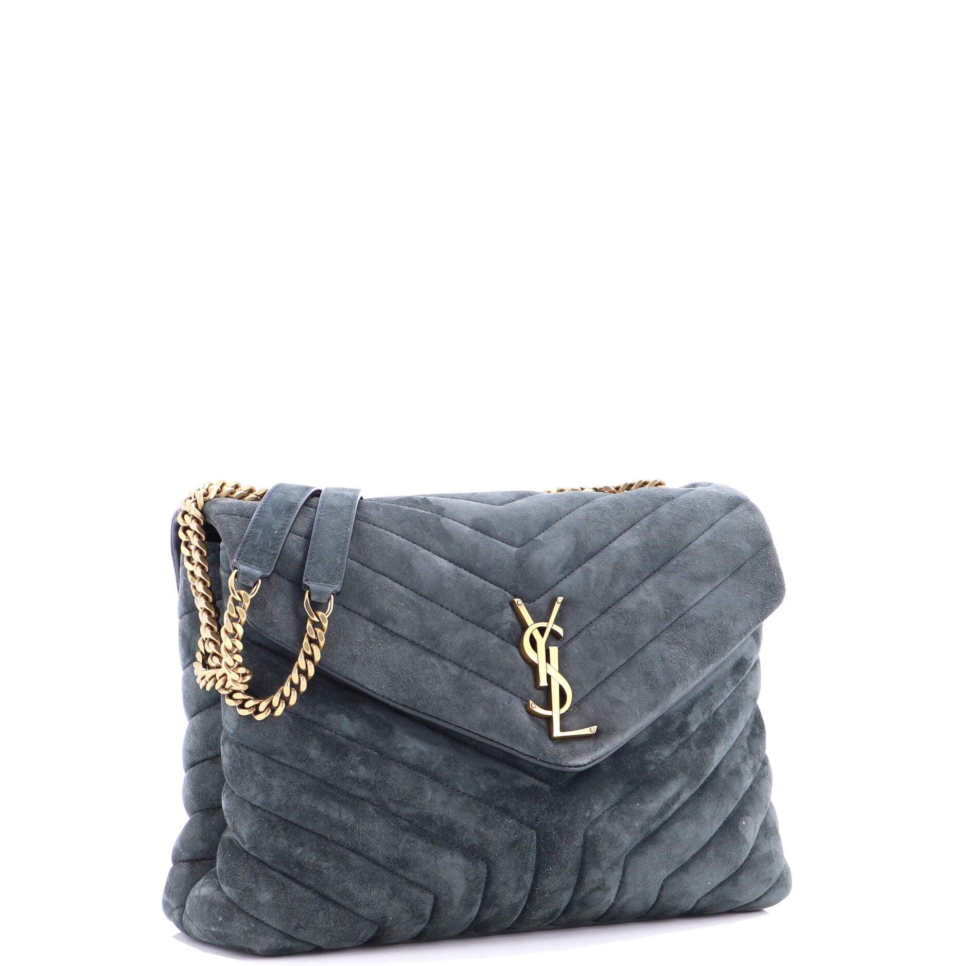Loulou Shoulder Bag Matelasse Chevron Suede Medium