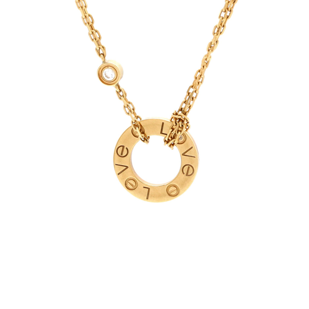 2 Diamonds Love Pendant Necklace 18K Yellow Gold and Diamonds