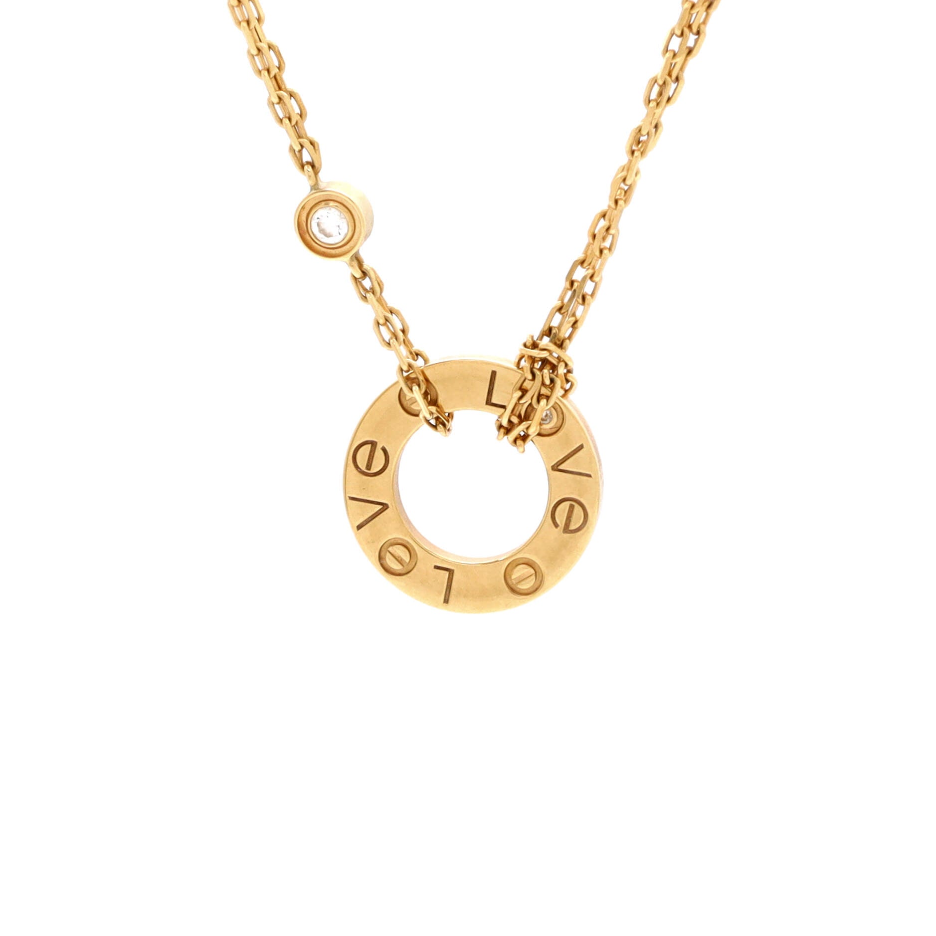 2 Diamonds Love Pendant Necklace 18K Yellow Gold and Diamonds