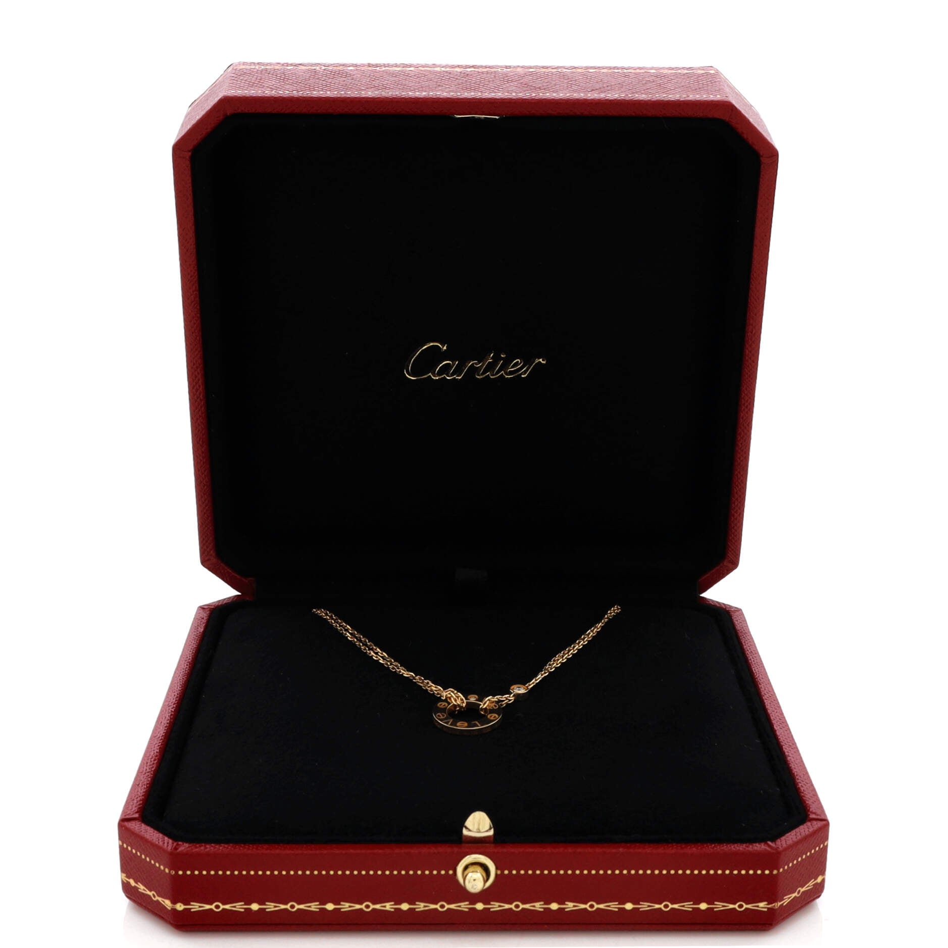 2 Diamonds Love Pendant Necklace 18K Yellow Gold and Diamonds