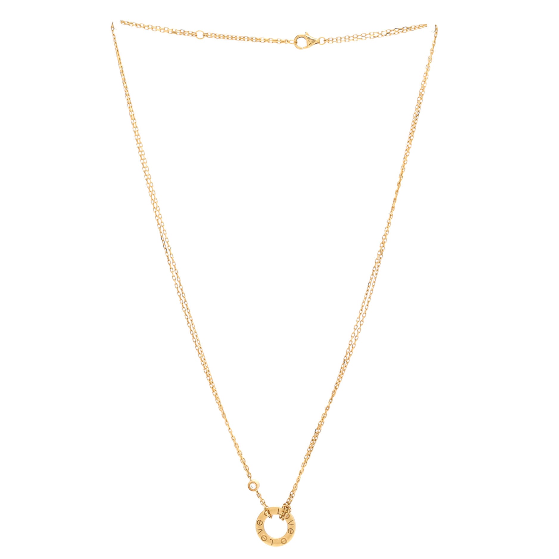 2 Diamonds Love Pendant Necklace 18K Yellow Gold and Diamonds