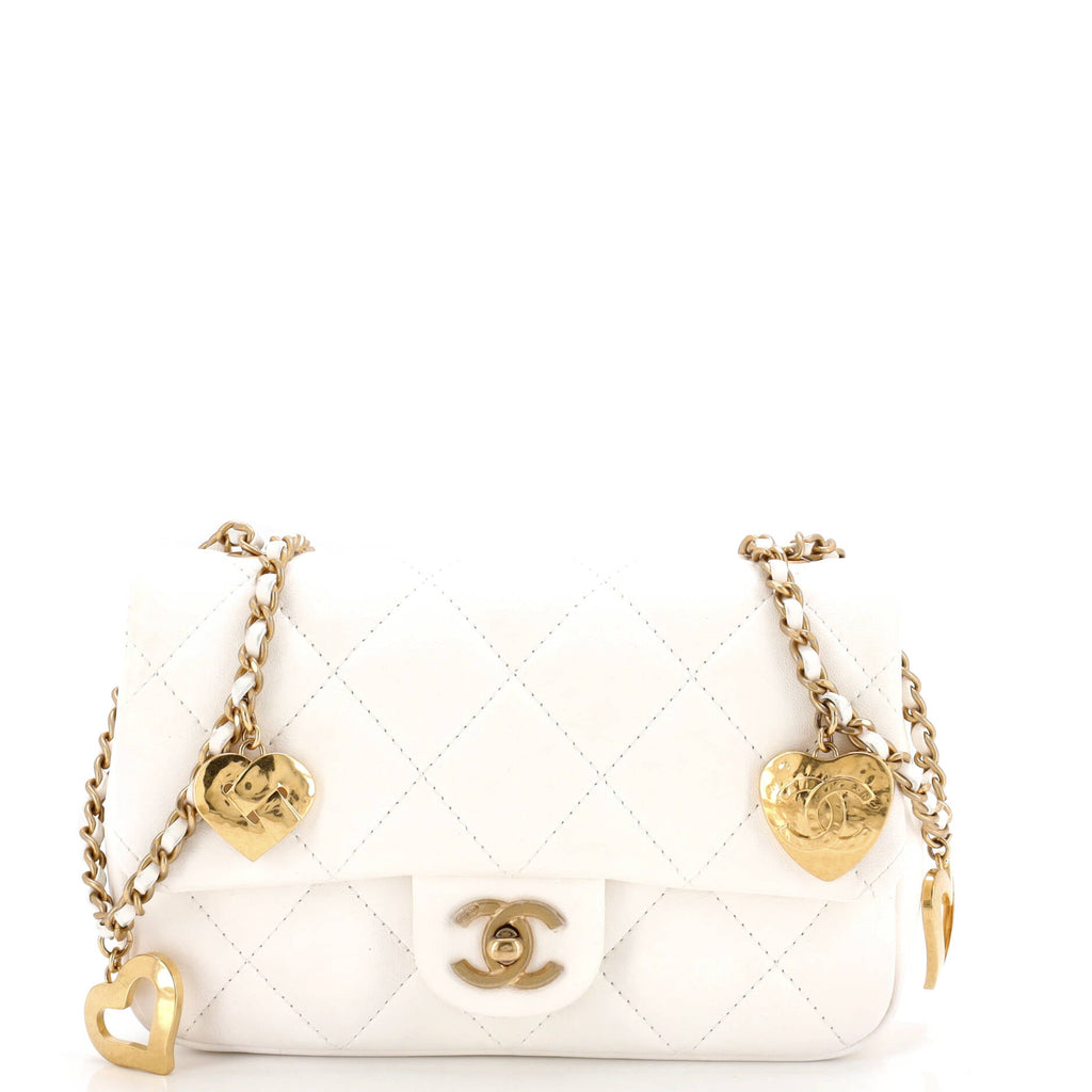 Heart Charms Flap Bag Quilted Lambskin Mini