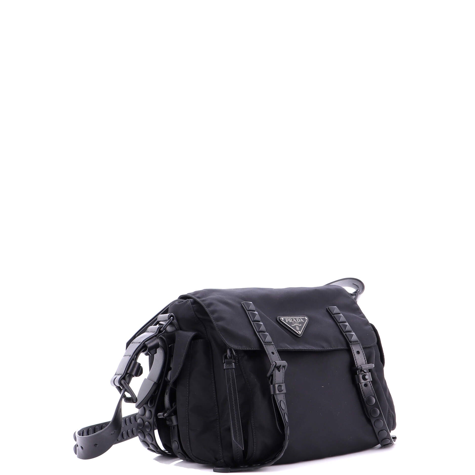 New Vela Flap Messenger Bag Tessuto with Studded Leather Medium