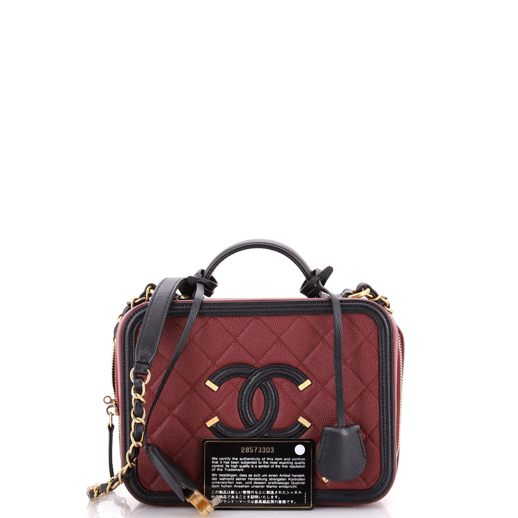 Filigree Vanity Case Quilted Caviar Medium