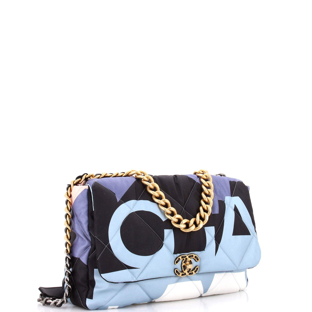 19 Flap Bag Quilted Printed Silk Maxi