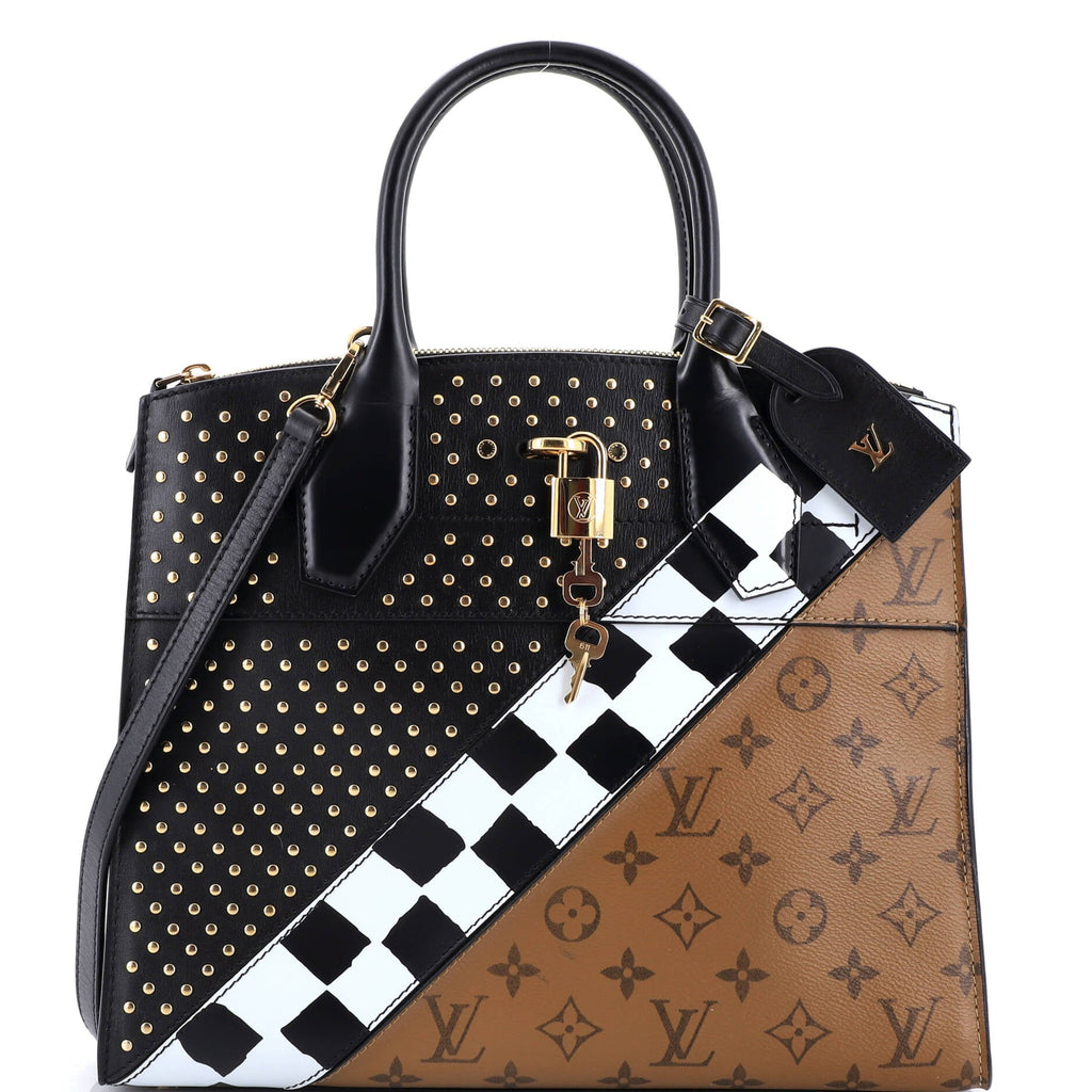 City Steamer Handbag Limited Edition Studded Reverse Monogram Canvas and Leather MM