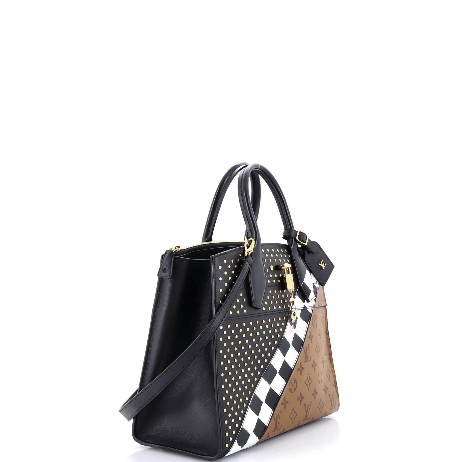 City Steamer Handbag Limited Edition Studded Reverse Monogram Canvas and Leather MM
