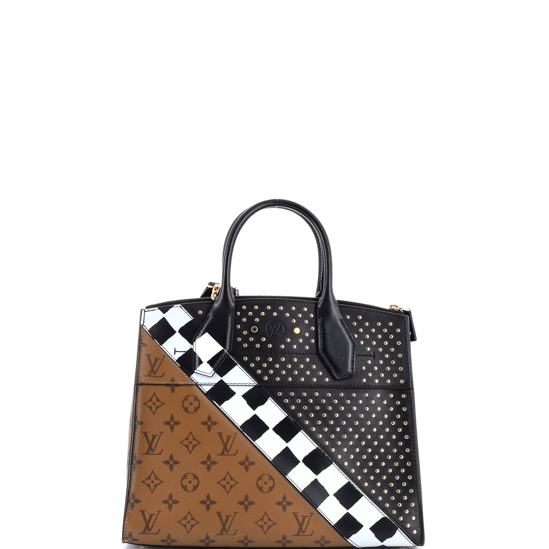 City Steamer Handbag Limited Edition Studded Reverse Monogram Canvas and Leather MM