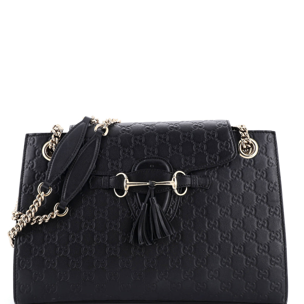 Emily Chain Flap Shoulder Bag Guccissima Leather Large