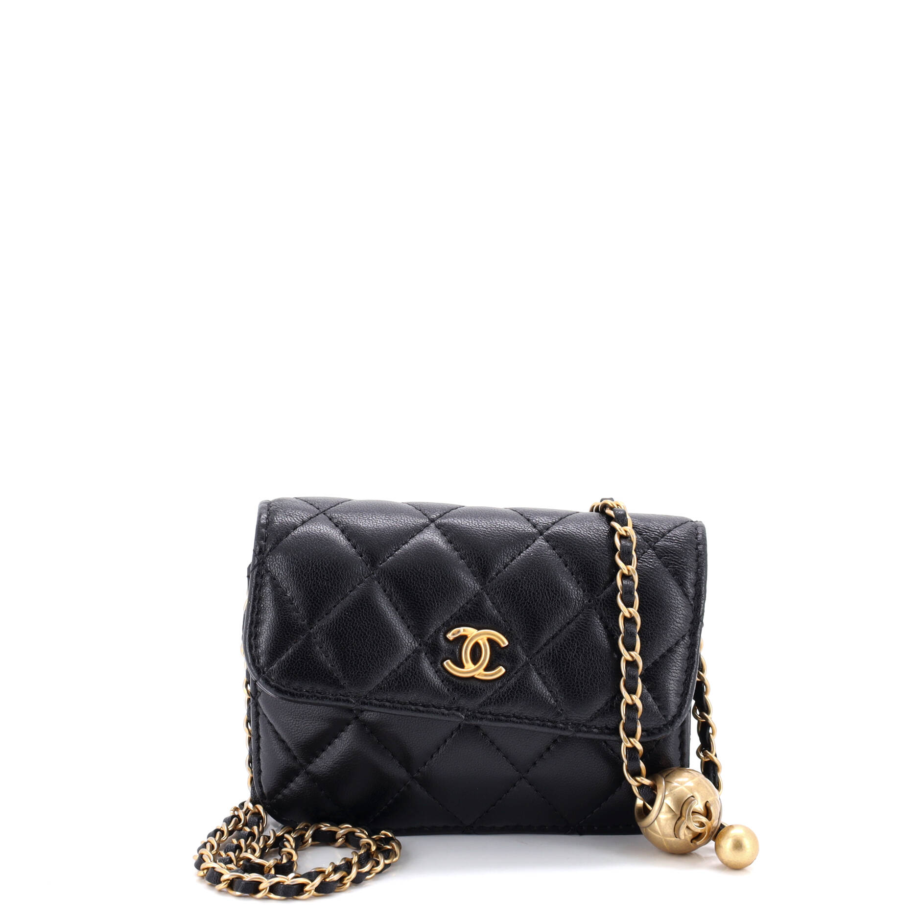 Pearl Crush Flap Clutch with Chain Quilted Lambskin Mini
