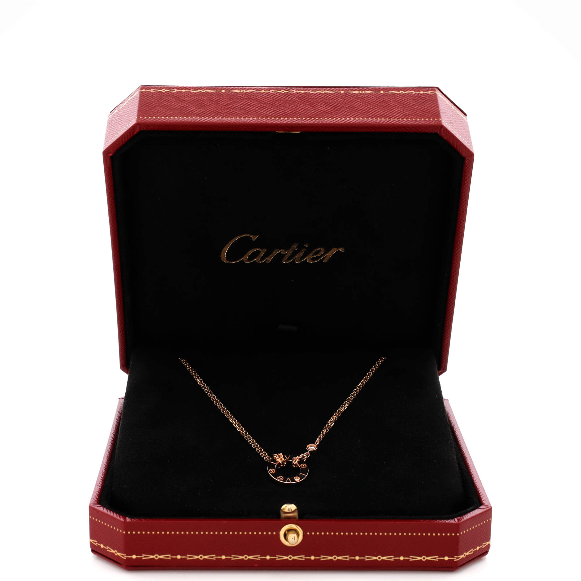 2 Diamonds Love Pendant Necklace 18K Rose Gold and Diamonds