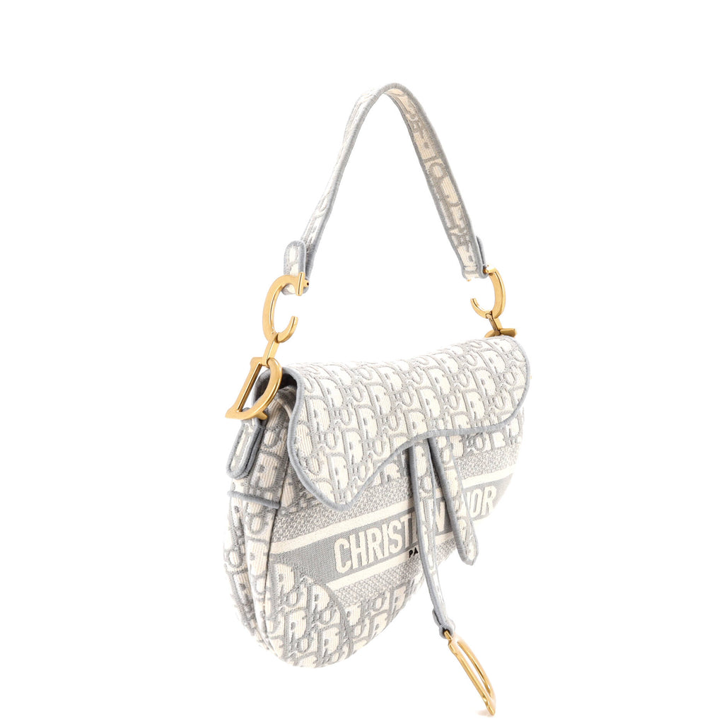 Saddle Handbag Logo Embroidered Oblique Canvas Medium
