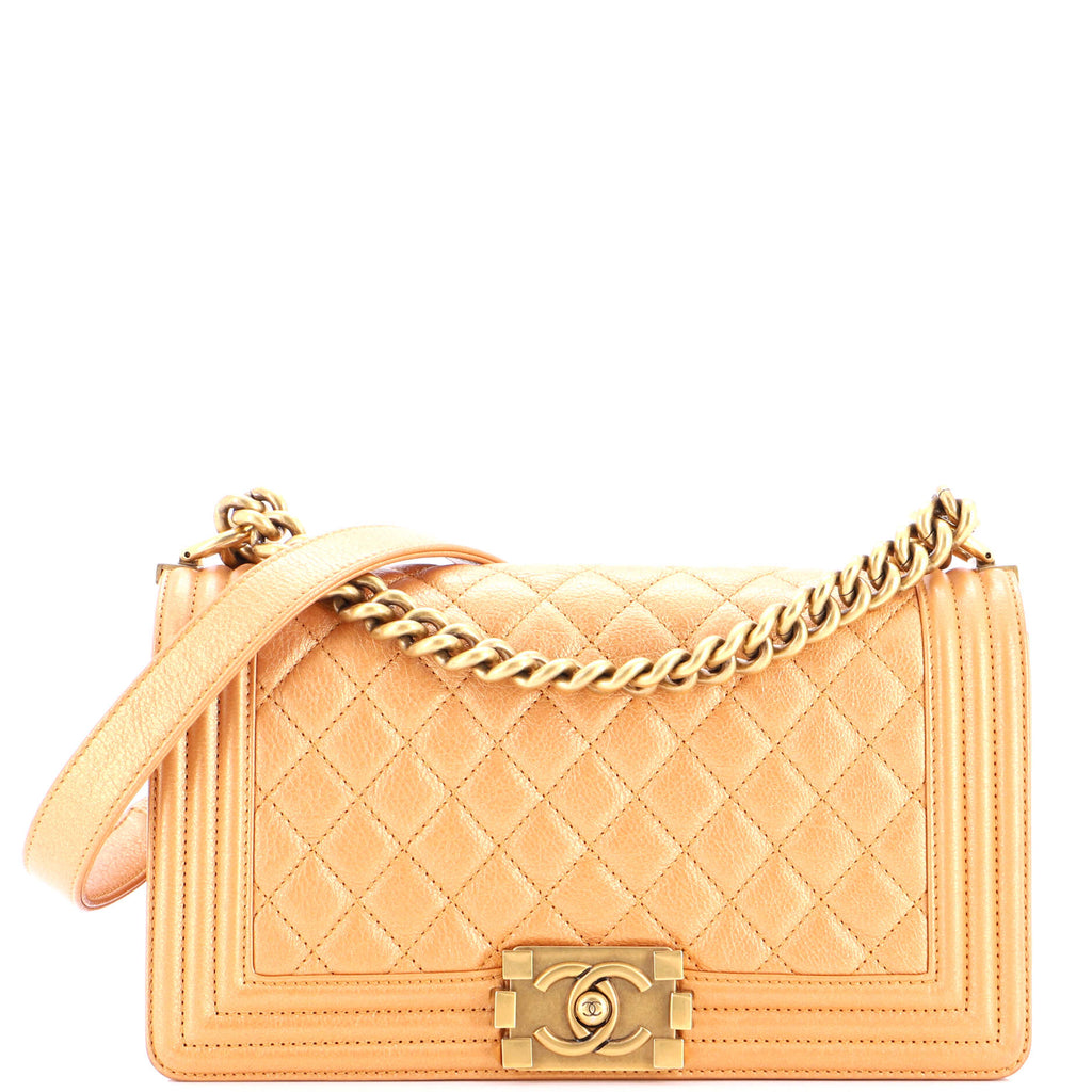 Boy Flap Bag Quilted Metallic Calfskin Old Medium