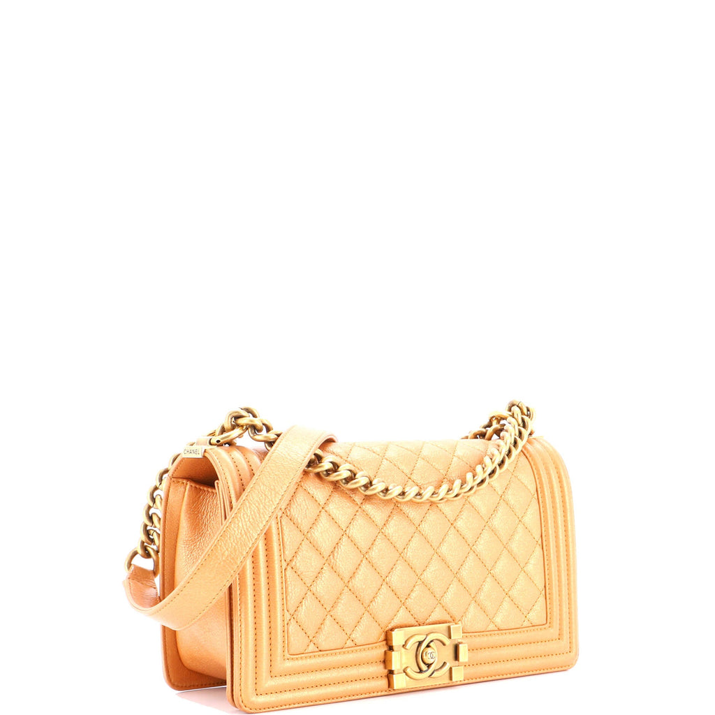 Boy Flap Bag Quilted Metallic Calfskin Old Medium