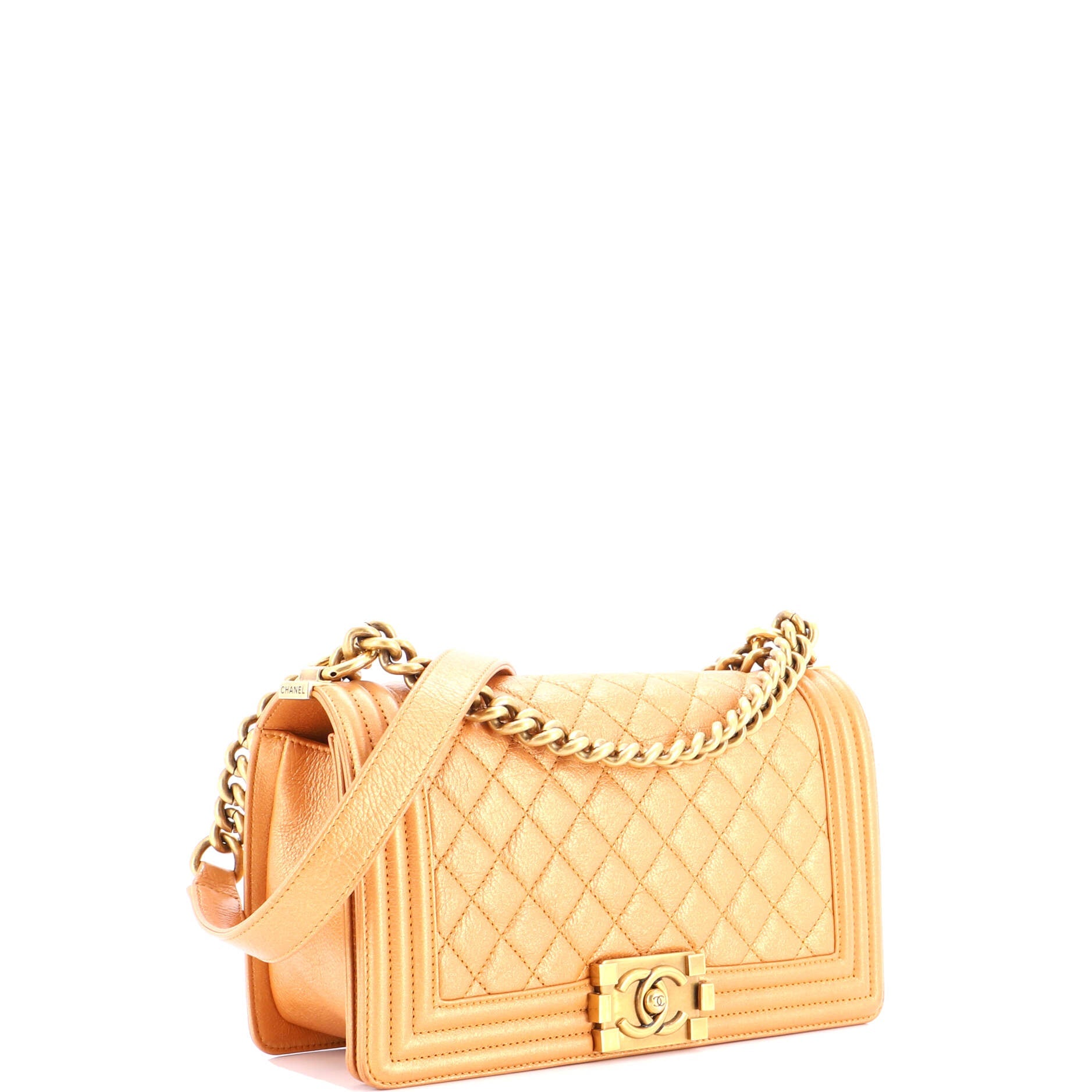 Boy Flap Bag Quilted Metallic Calfskin Old Medium