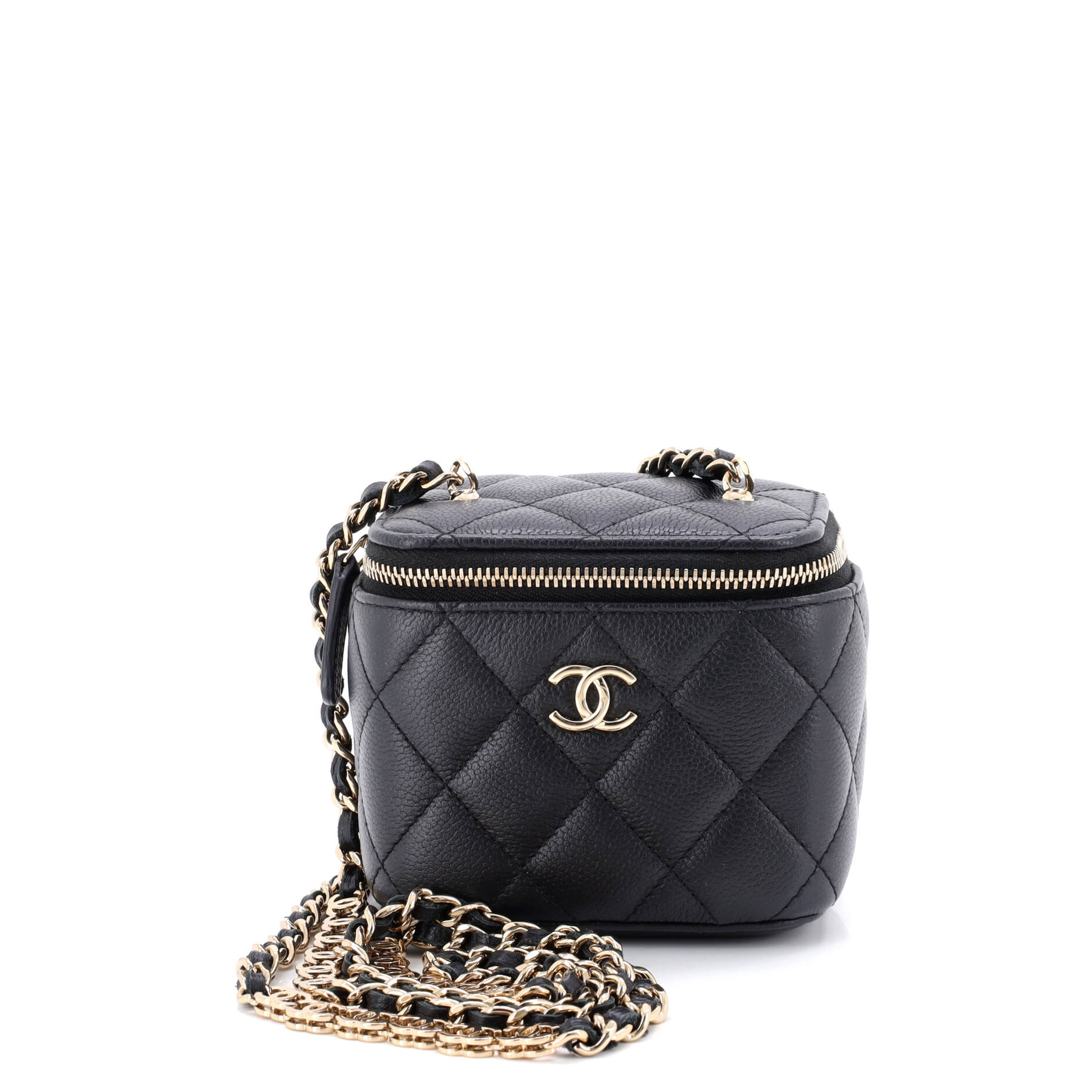 Tiny CC Link Vanity Case with Chain Quilted Caviar Mini