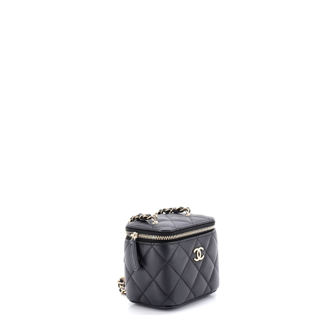 Tiny CC Link Vanity Case with Chain Quilted Caviar Mini