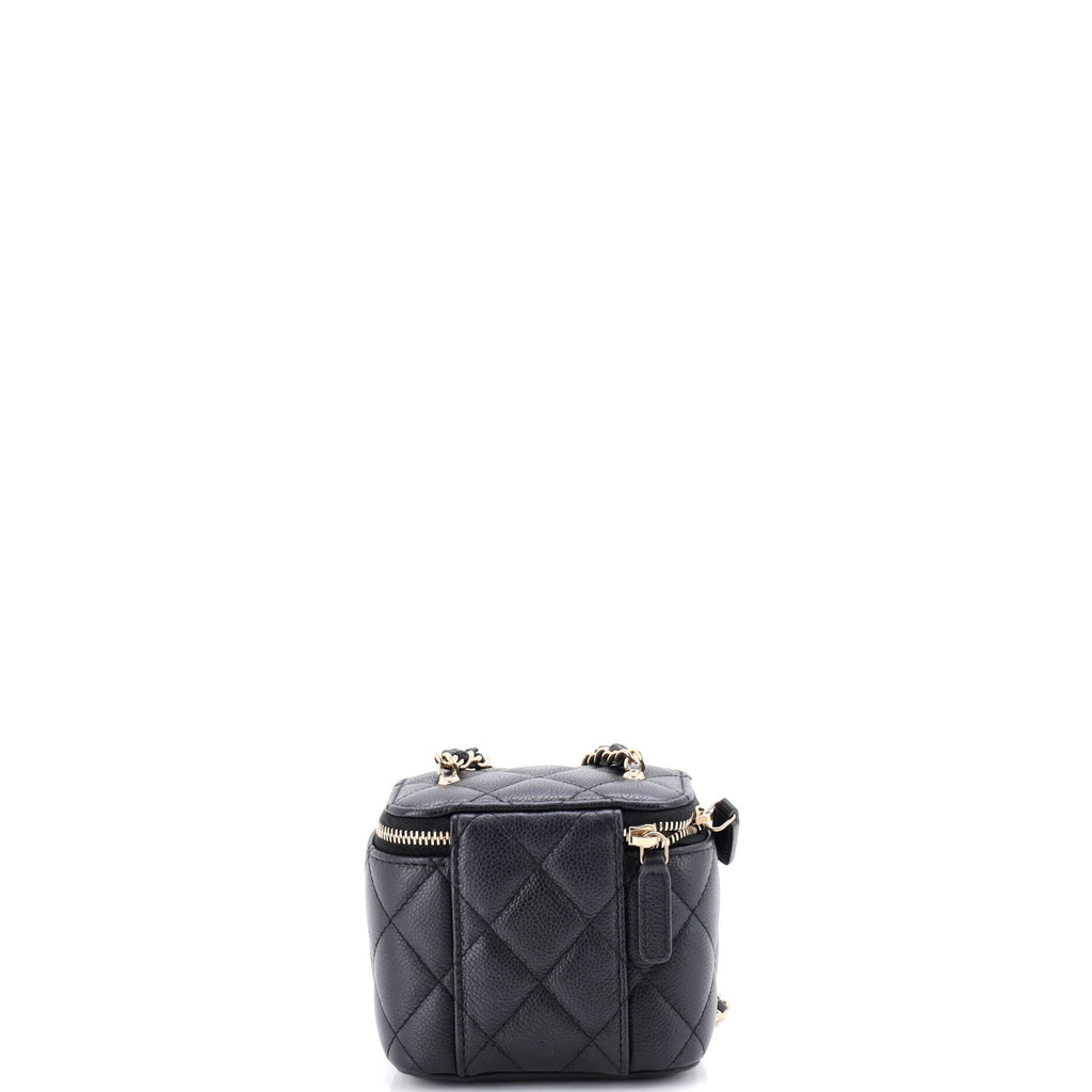 Tiny CC Link Vanity Case with Chain Quilted Caviar Mini