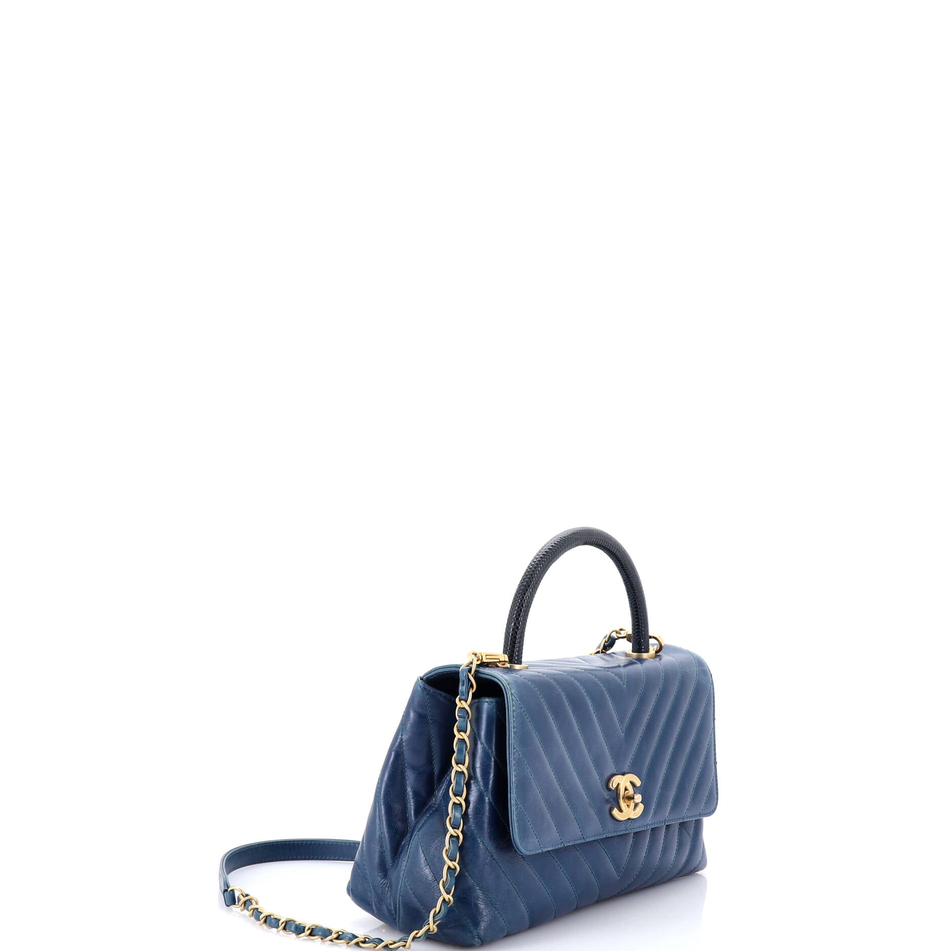 Coco Top Handle Bag Chevron Calfskin with Lizard Small