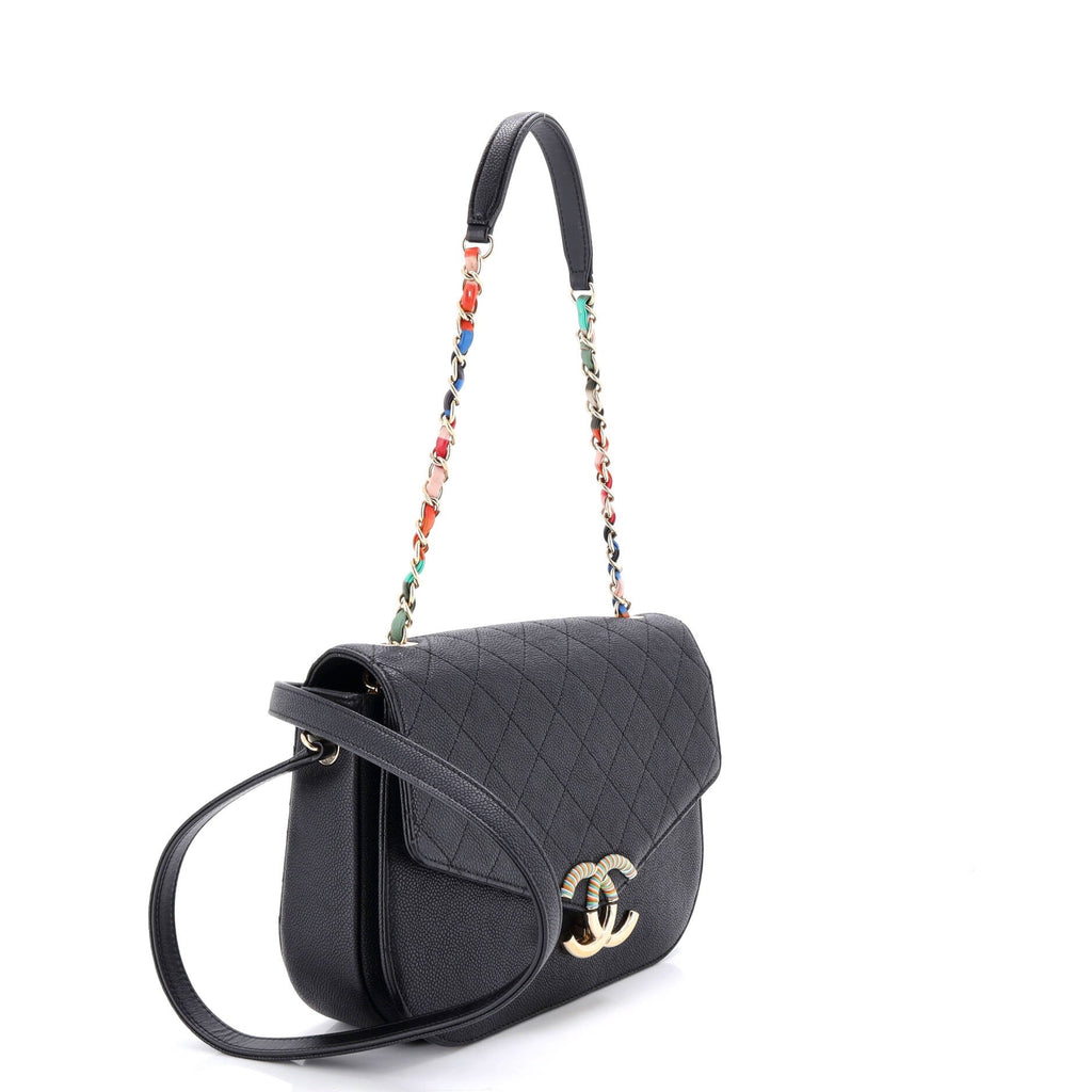 Thread Around Flap Bag Quilted Caviar Medium