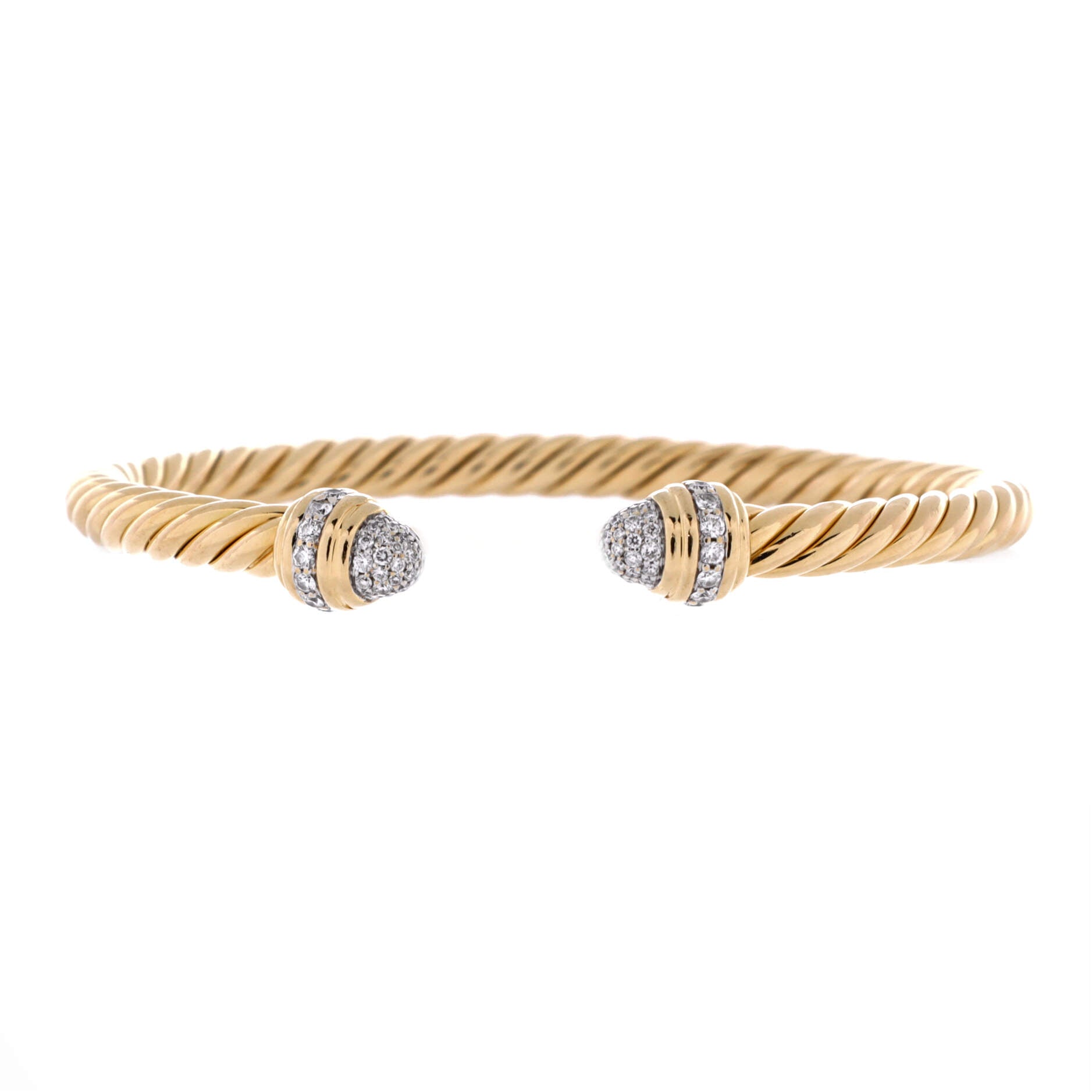 Classic Cablespira Bracelet 18K Yellow Gold with Pave Diamonds 5mm
