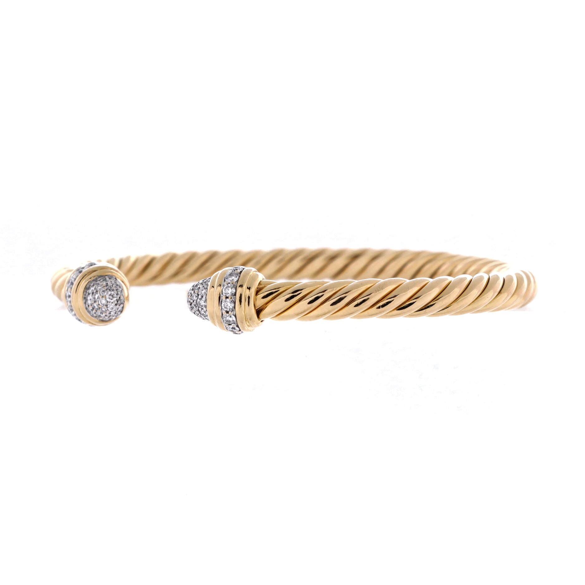 Classic Cablespira Bracelet 18K Yellow Gold with Pave Diamonds 5mm