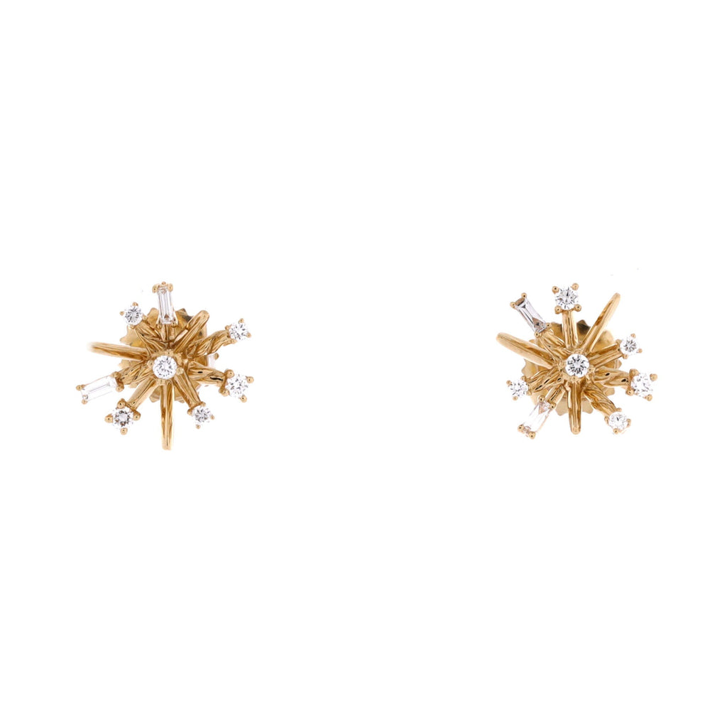 Supernova Stud Earrings 18K Yellow Gold with Diamonds Petite