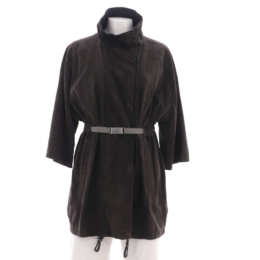 Women's Cropped Sleeve Belted Zip Jacket Suede