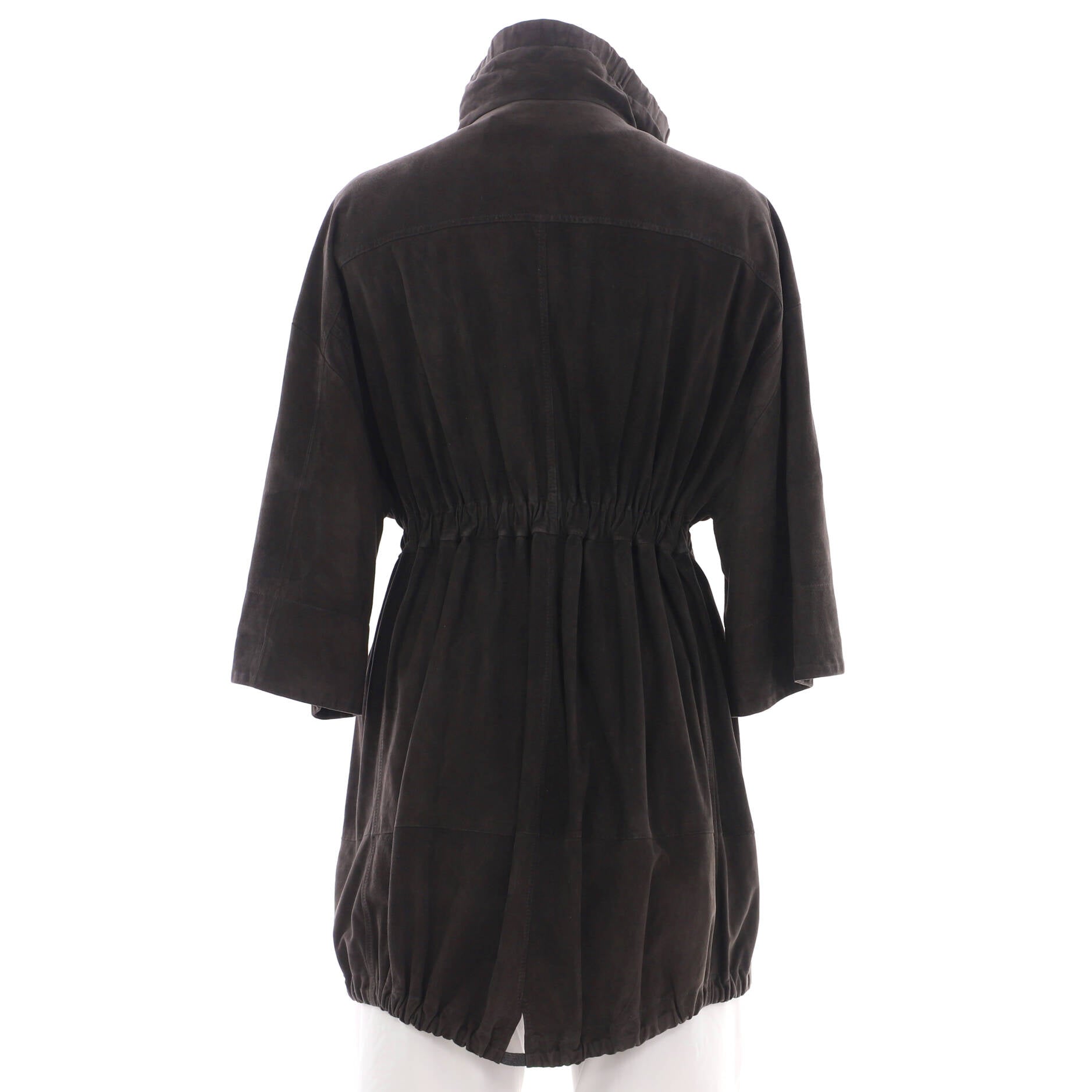 Women's Cropped Sleeve Belted Zip Jacket Suede