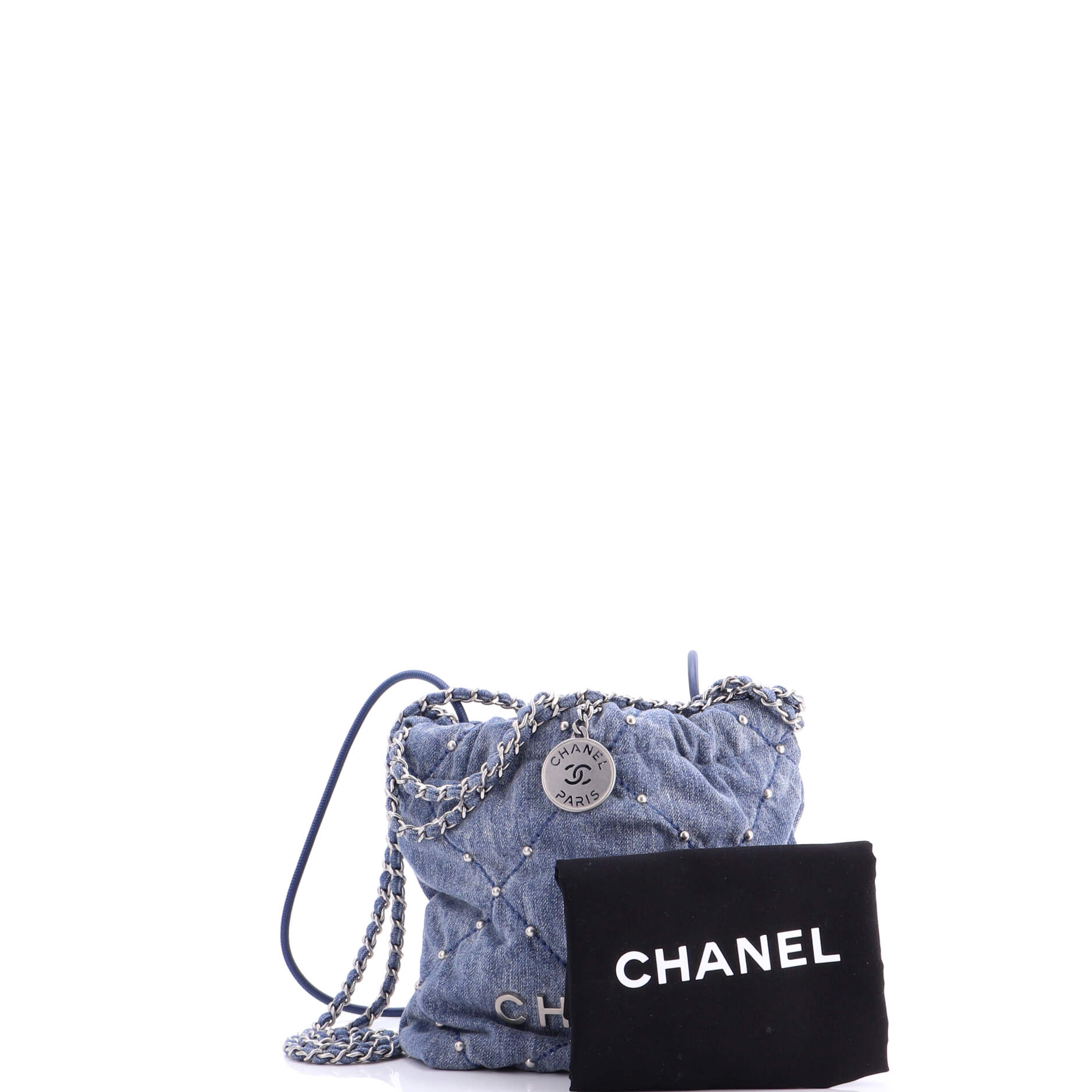 22 Chain Hobo Quilted Studded Denim Mini