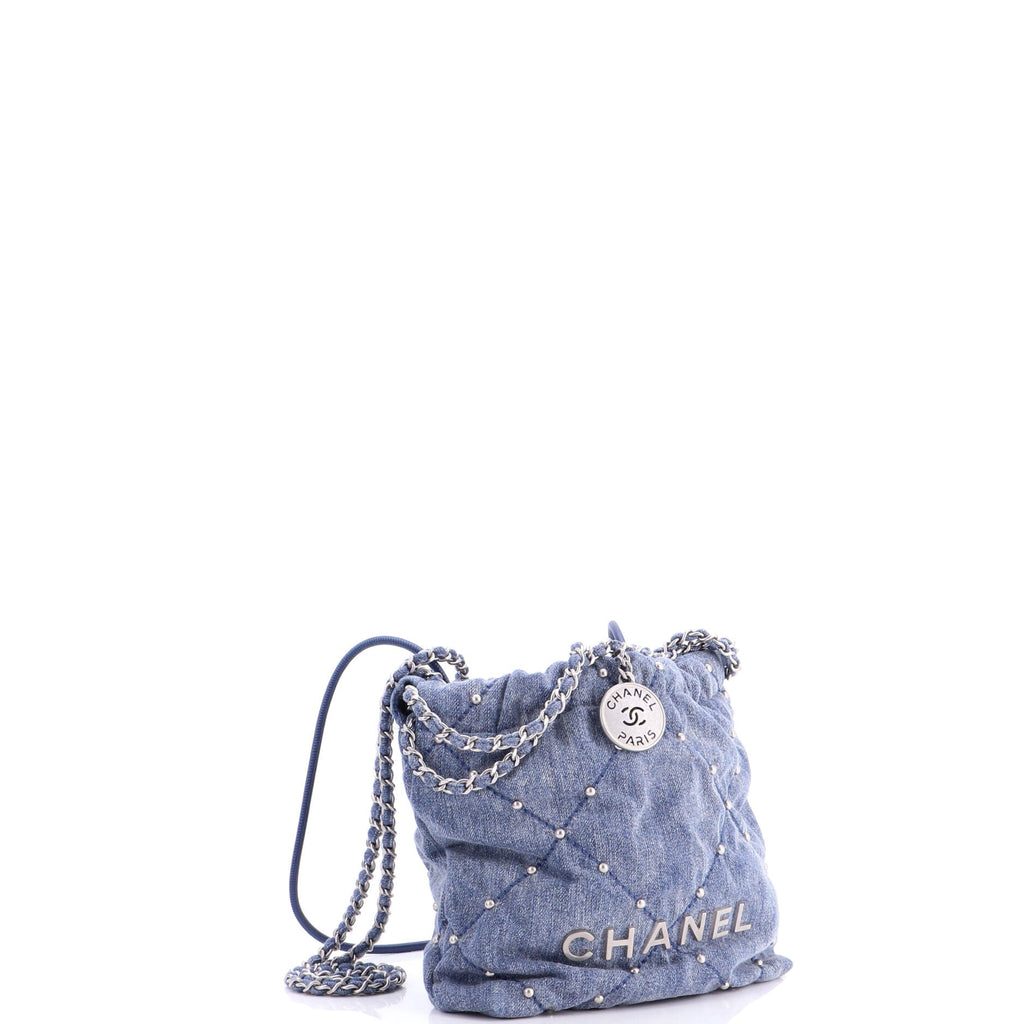 22 Chain Hobo Quilted Studded Denim Mini
