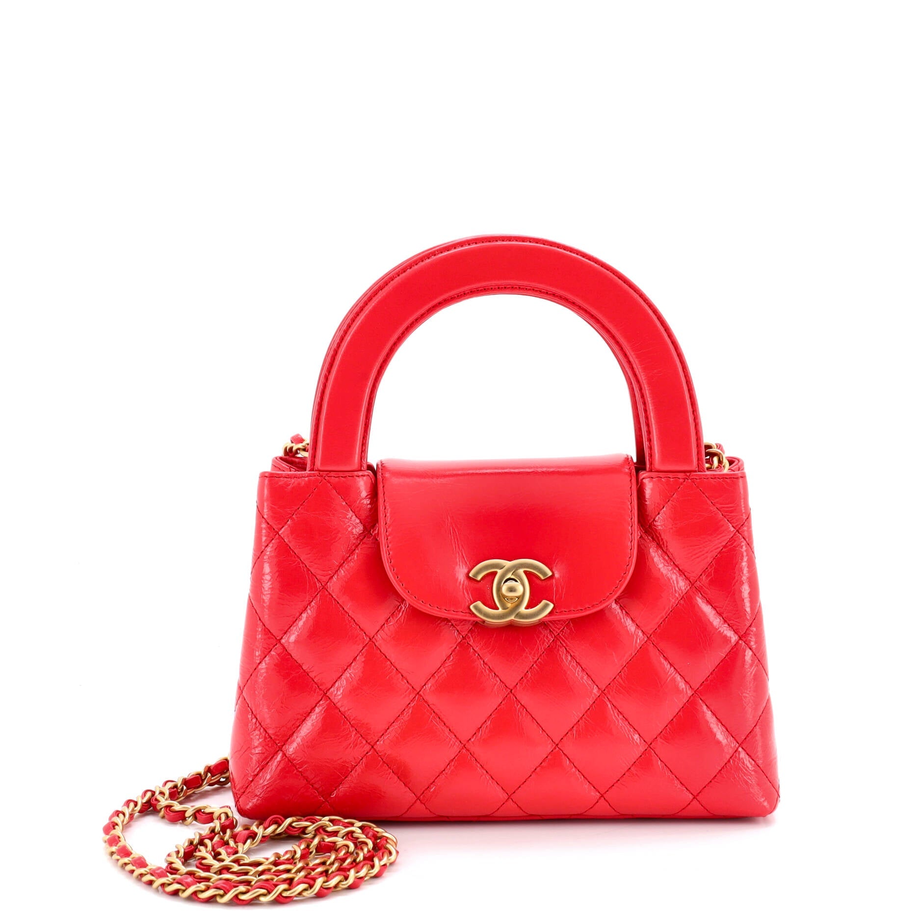 Kelly Top Handle Shopping Bag Quilted Shiny Aged Calfskin Mini