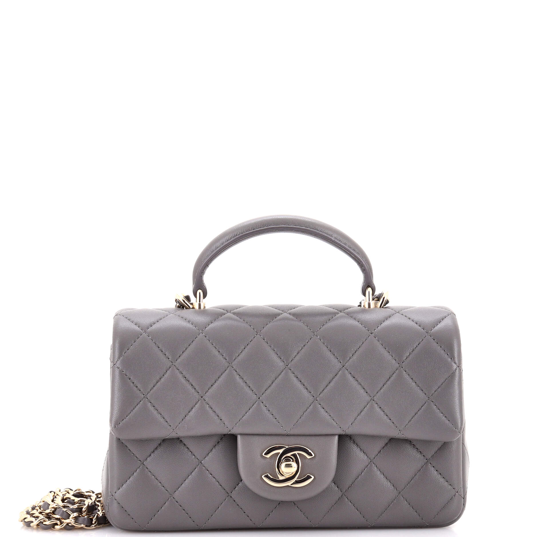 Classic Single Flap Top Handle Bag Quilted Lambskin Mini
