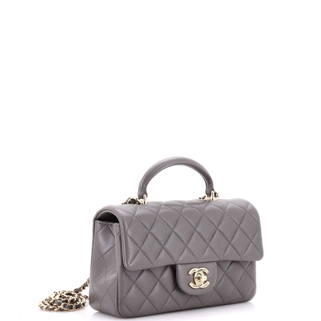 Classic Single Flap Top Handle Bag Quilted Lambskin Mini