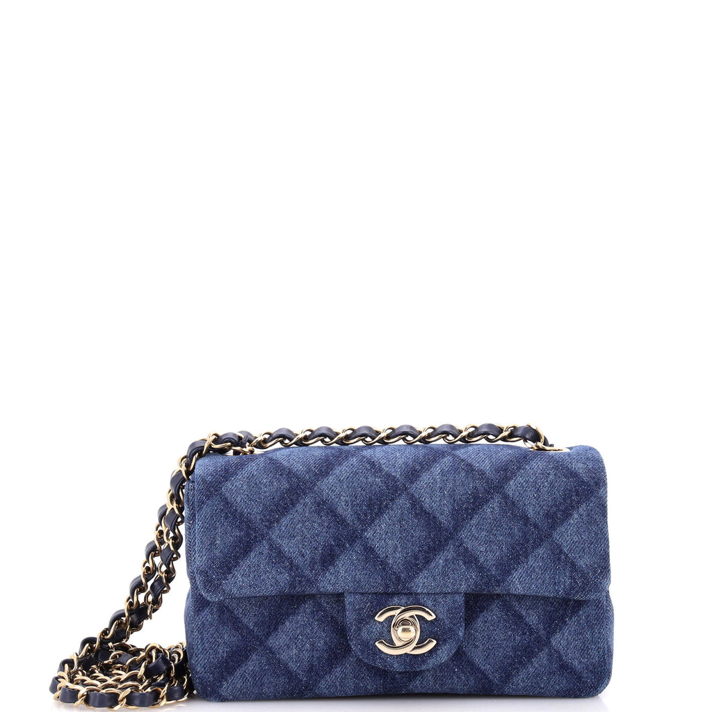 Classic Single Flap Bag 3D Quilt Printed Denim Mini