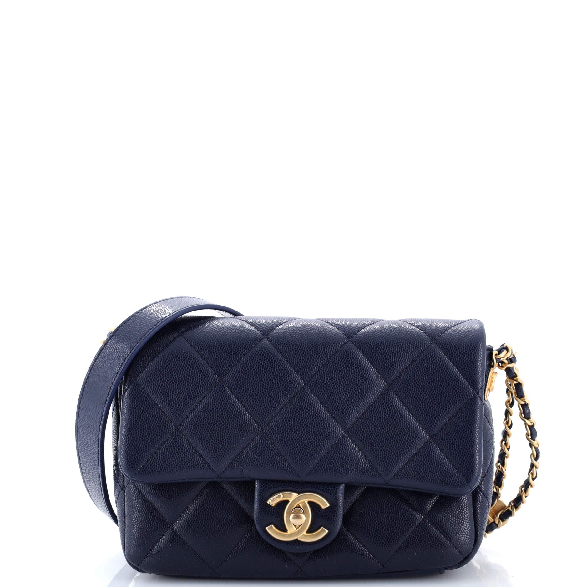Twist Your Buttons Flap Bag Quilted Caviar Small